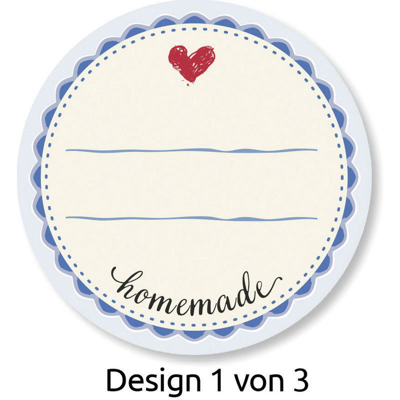 Runde Aufkleber "Homemade" von Avery Zweckform, 50 Stück, weiße Kreise mit handgeschriebenem Stil, ideal für Geschenkverpackungen