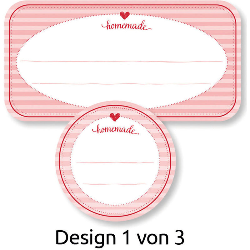 50 Avery Zweckform Aufkleber "Homemade" mit schwarzer Schrift auf weißem Hintergrund, nebeneinander angeordnet