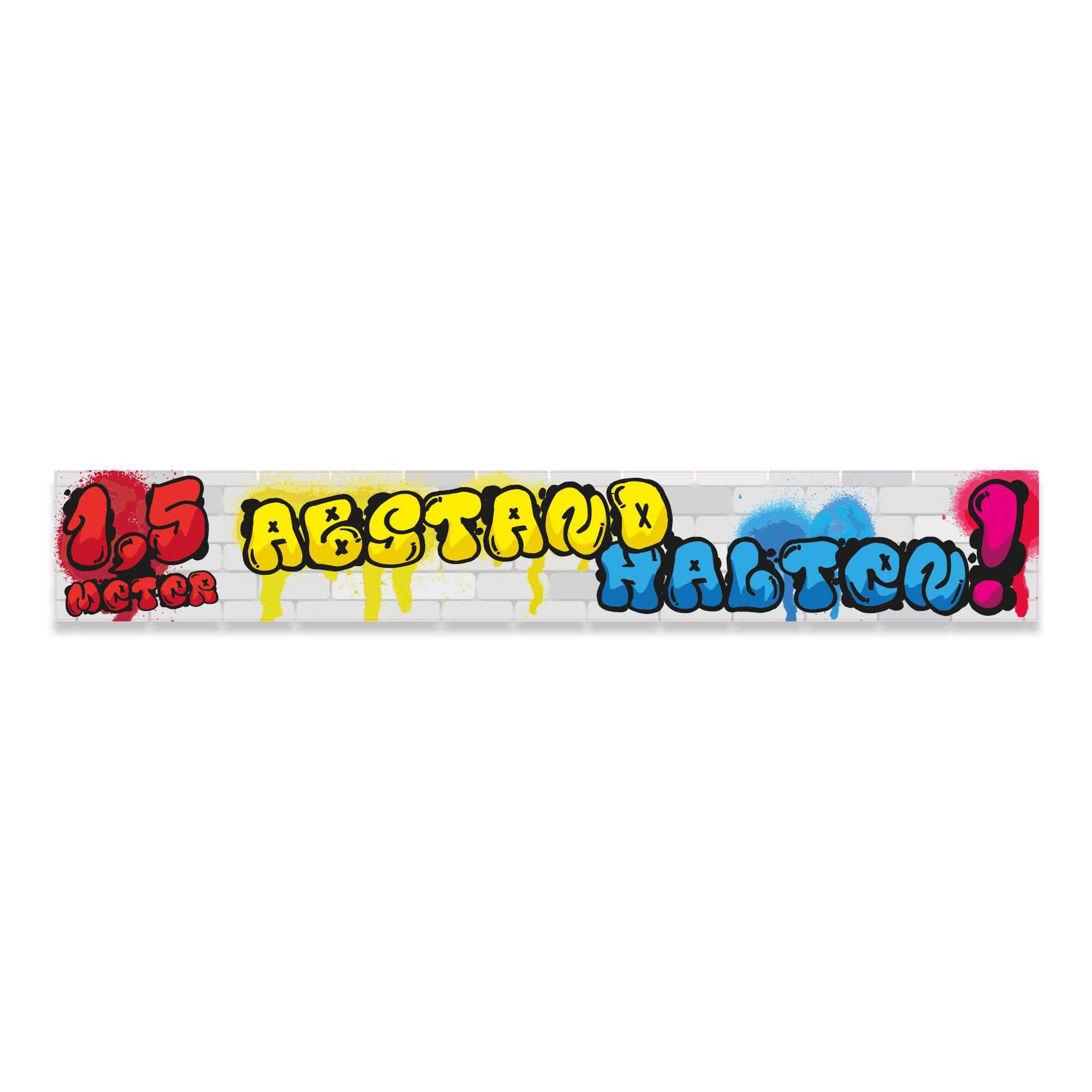 Fußbodenaufkleber Graffiti mit Abstand halten, 1000x150 mm, farbiger Schriftzug auf glattem Boden, Sicherheitsaufkleber gegen Rutschen