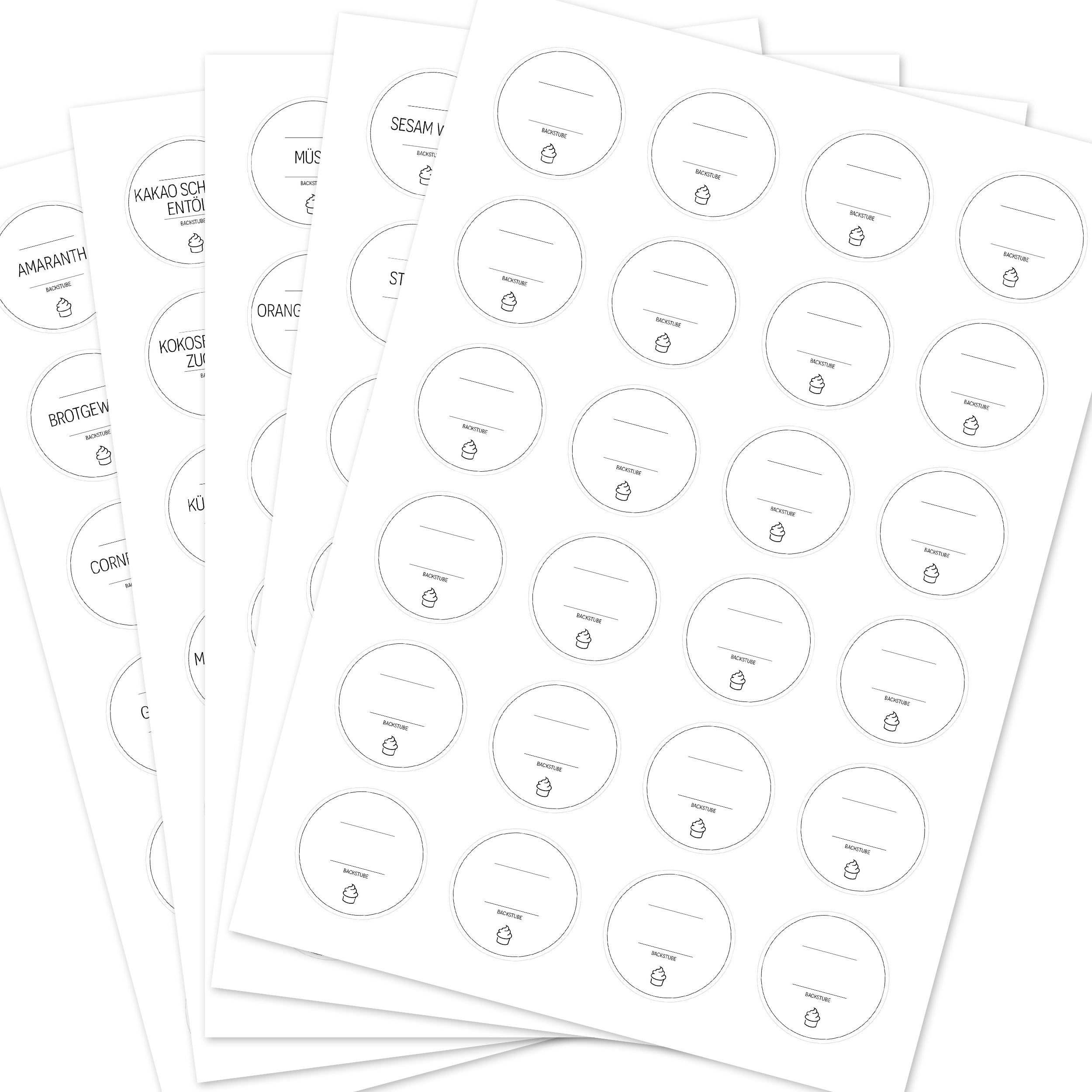 Runde weiße Backetiketten für Backzutaten, 120 Stück, ideal für die Organisation in der Backstube, von aufkleberdrucker.de