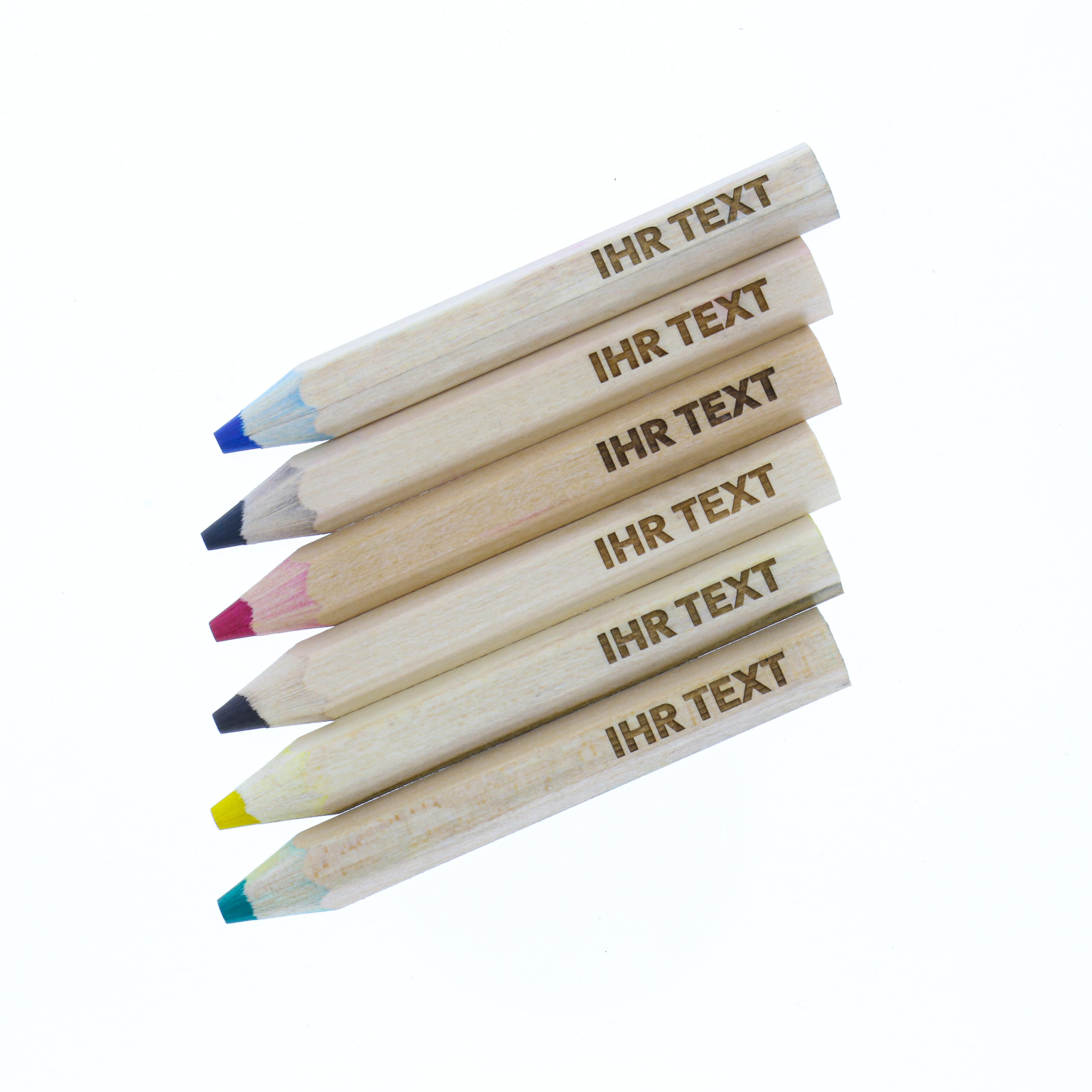 Jumbo Buntstifte kurz mit Gravur, 24 Stück, bunte Holzstifte mit Namen, ideal für Kinder, von gravur-fabrik.de