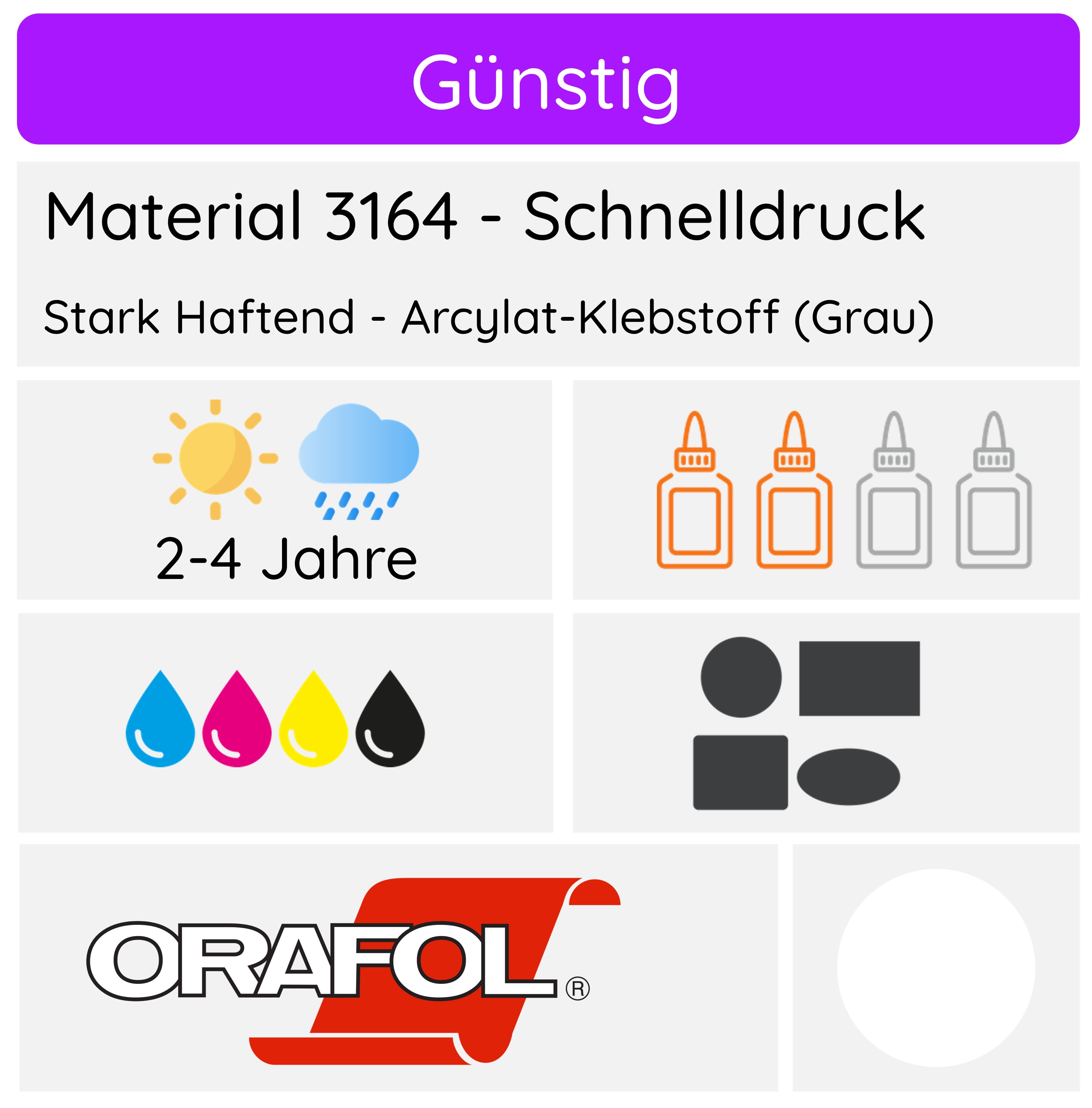 Vinyl-Folienaufkleber von Orafol, ECO-Standard, in verschiedenen Farben auf einer weißen Oberfläche sichtbar.
