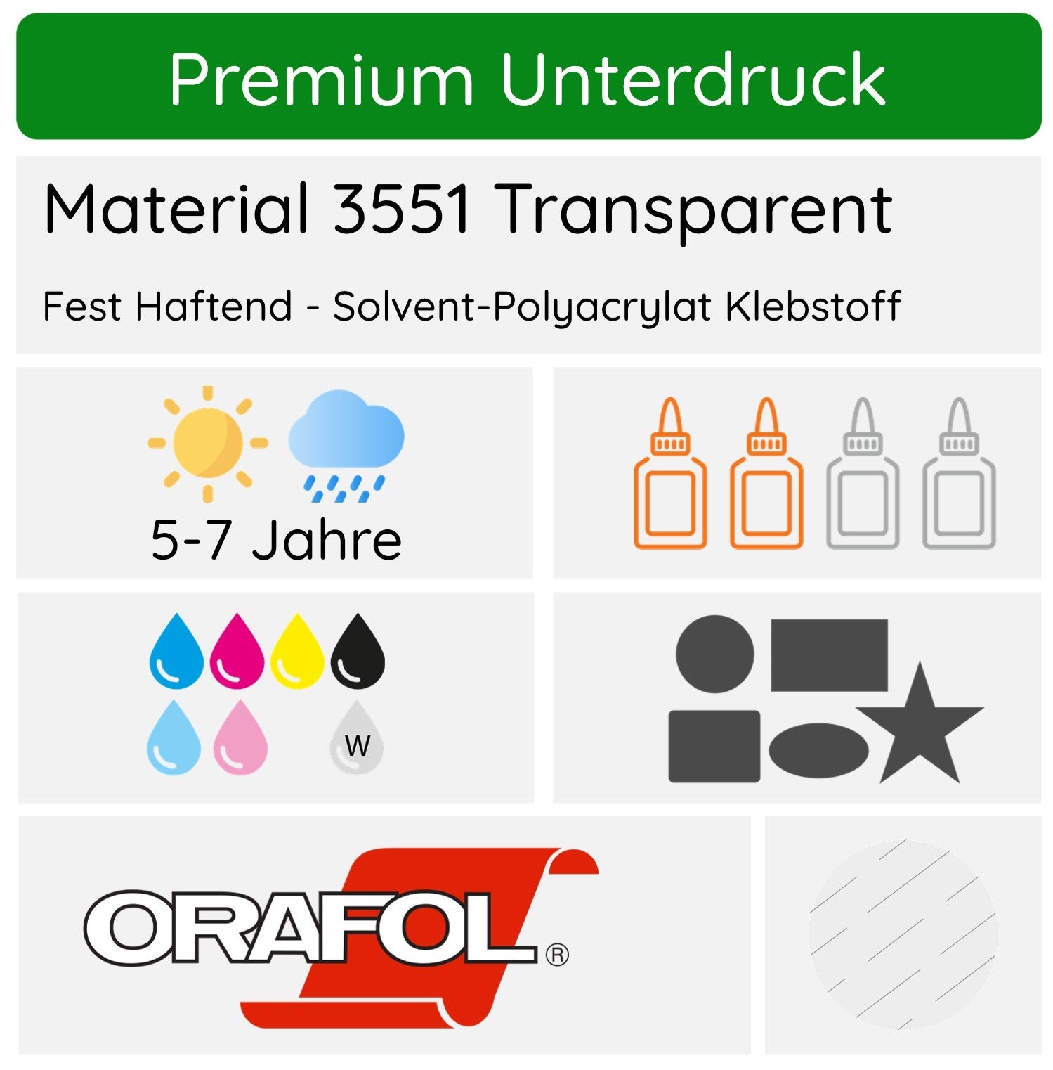 Transparente Aufkleber - CMYK + weiß unterdruckt transparent 5-7 Jahre Haltbarkeit