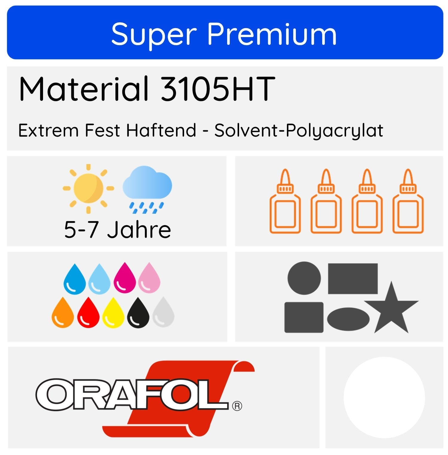 Hochleistungsfolie und Folienaufkleber von Orafol, langlebig 5-7 Jahre, in verschiedenen Farben und Designs sichtbar auf der Folie