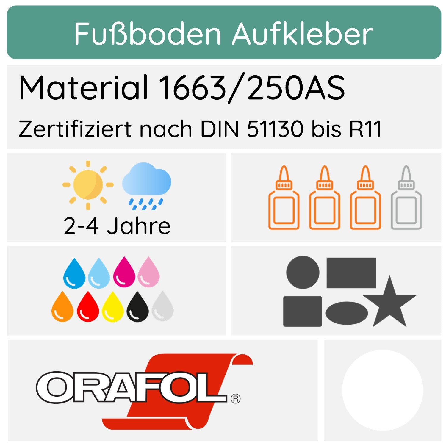 Fußbodenaufkleber aus Vinyl mit auffälligem Design, ideal für Bodenmarkierungen und Wegweisung, von aufkleberdrucker.de.