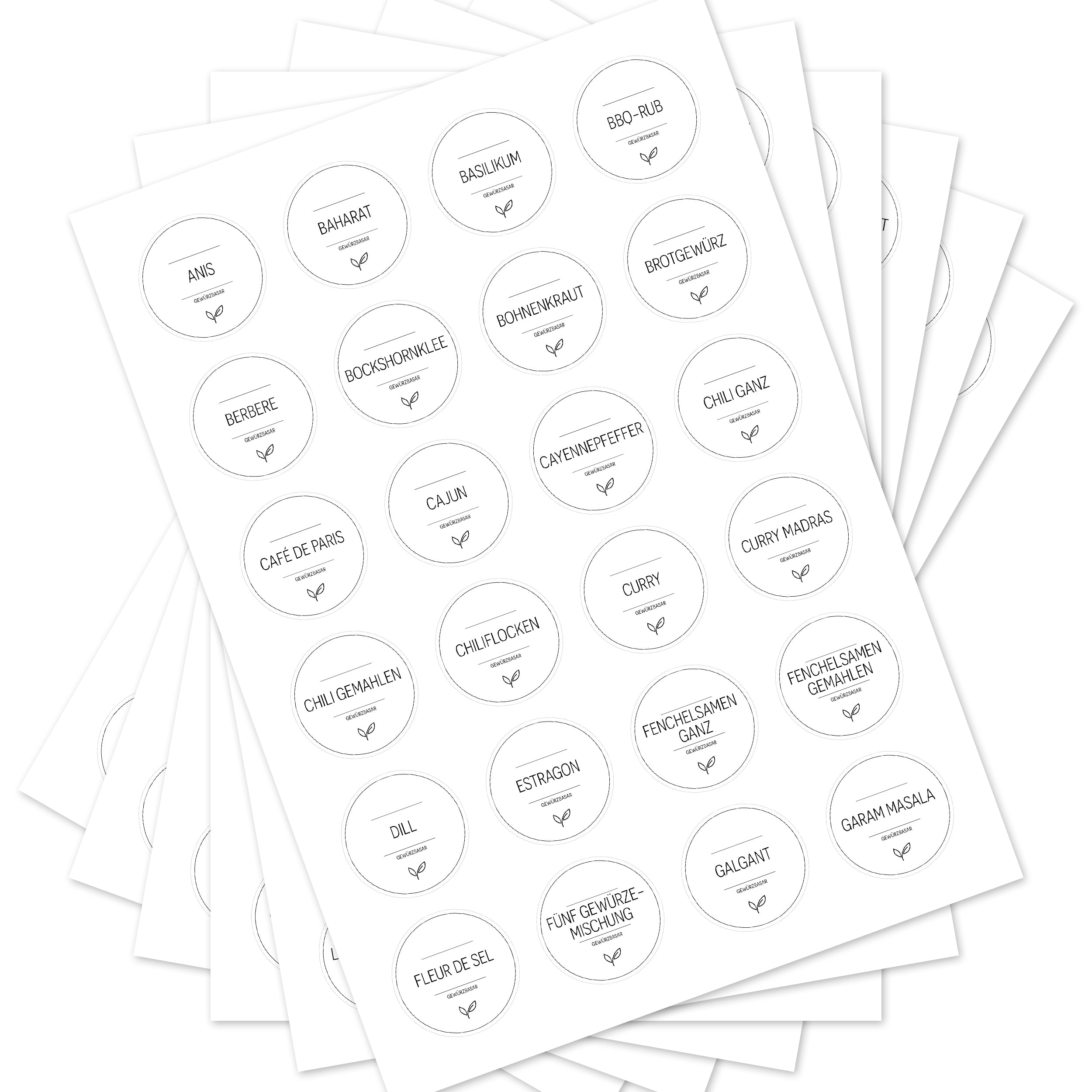 Runde weiße Gewürzetiketten für Gläser, Set mit 144 Aufklebern, perfekt für Gewürzgläser, von aufkleberdrucker.de
