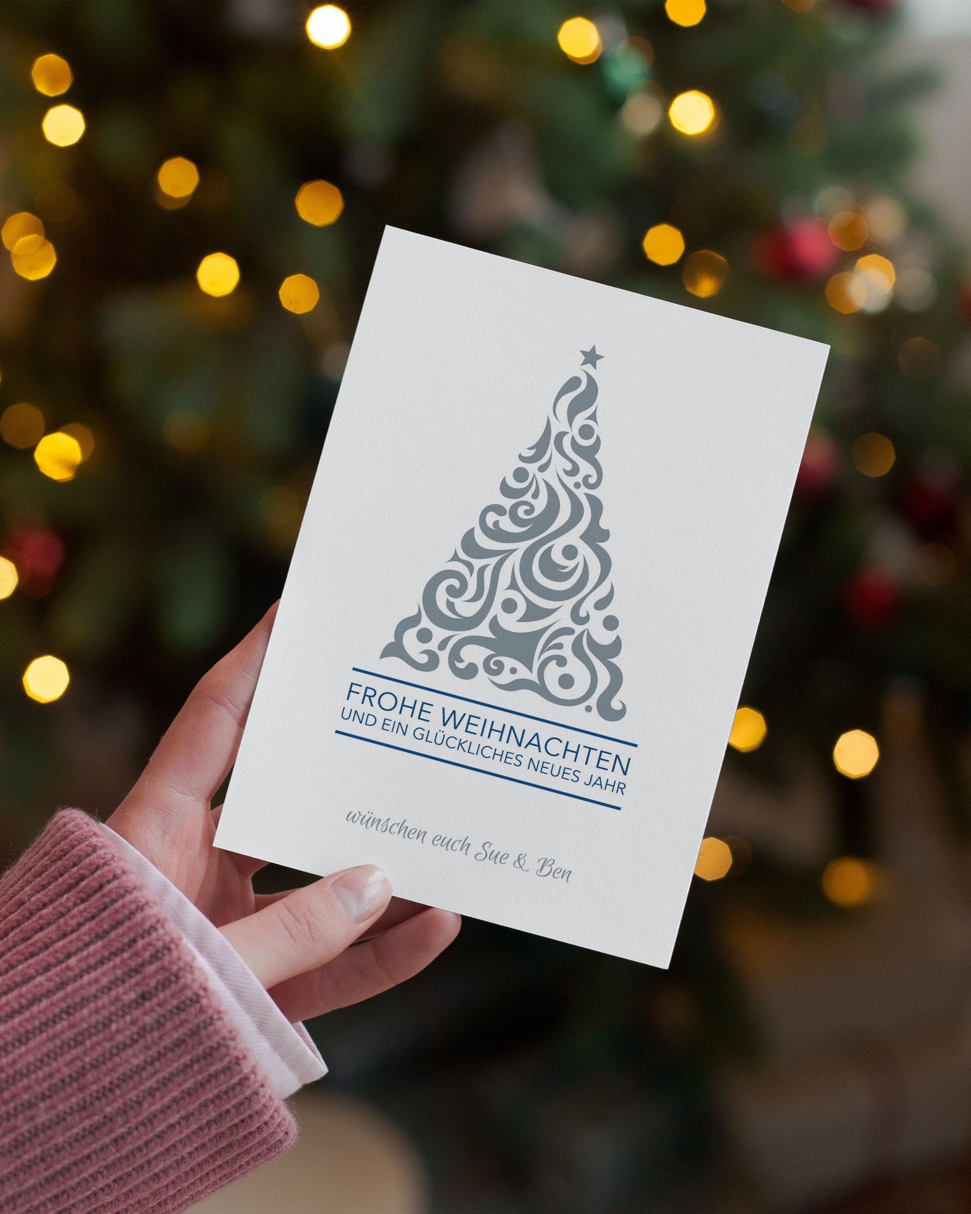 Weihnachtsgrußkarte im DIN A6-Format mit Umschlag, personalisiert mit Logo oder Name, festliches Weihnachtsmotiv, von aufkleberdrucker.de