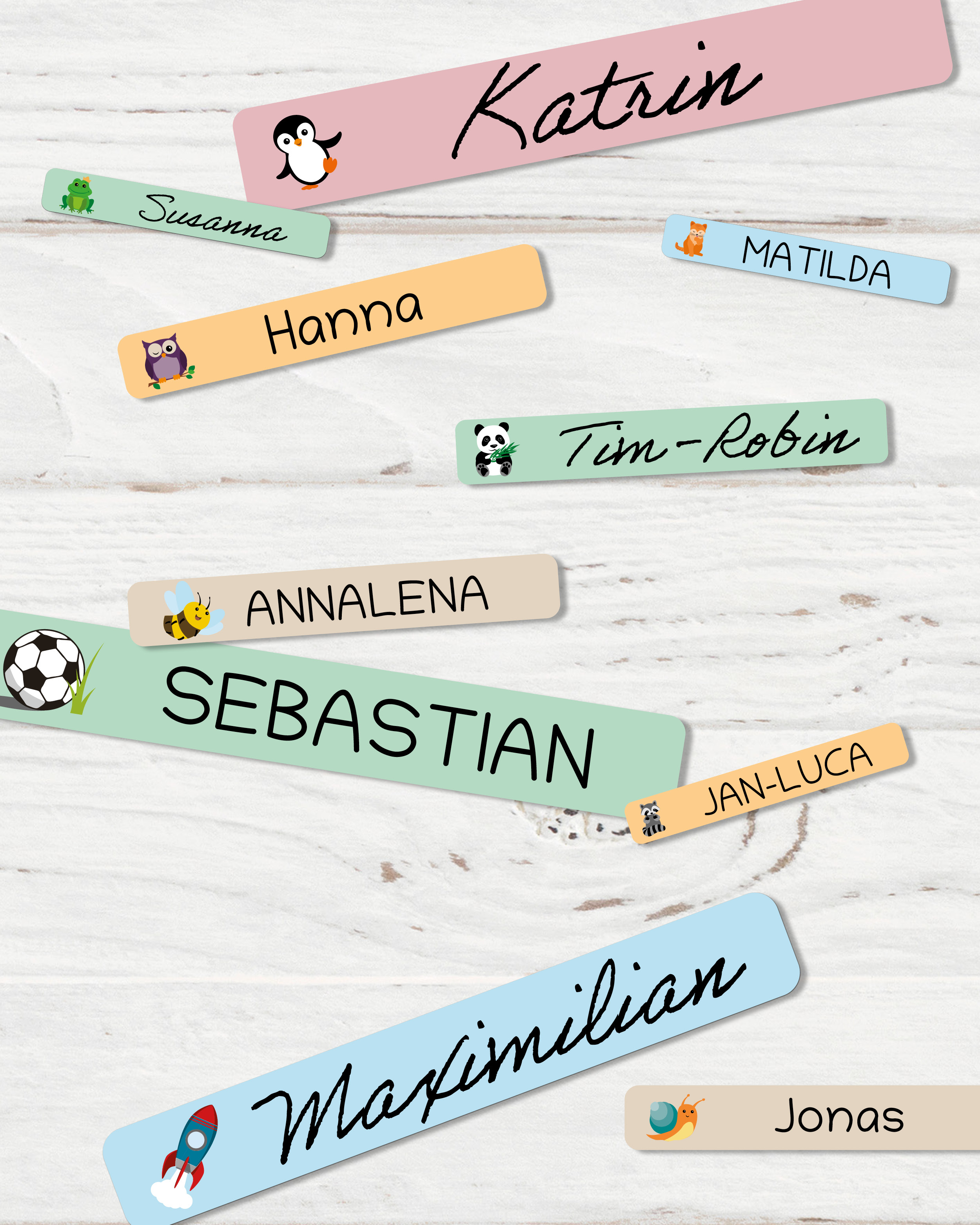 130 DIY Namensaufkleber zum Selbstbeschriften mit Permanentmarker und Laminat, ideal für personalisierte Beschriftungen.