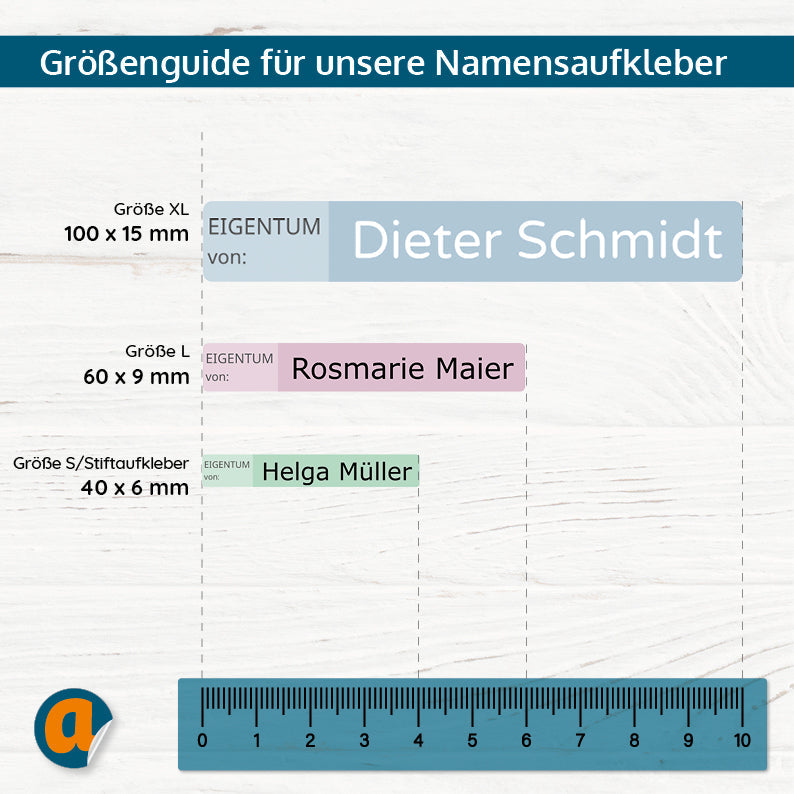260 Namensaufkleber für Senioren, in drei Größen, für Spülmaschine und Waschmaschine, aufkleberdrucker.de