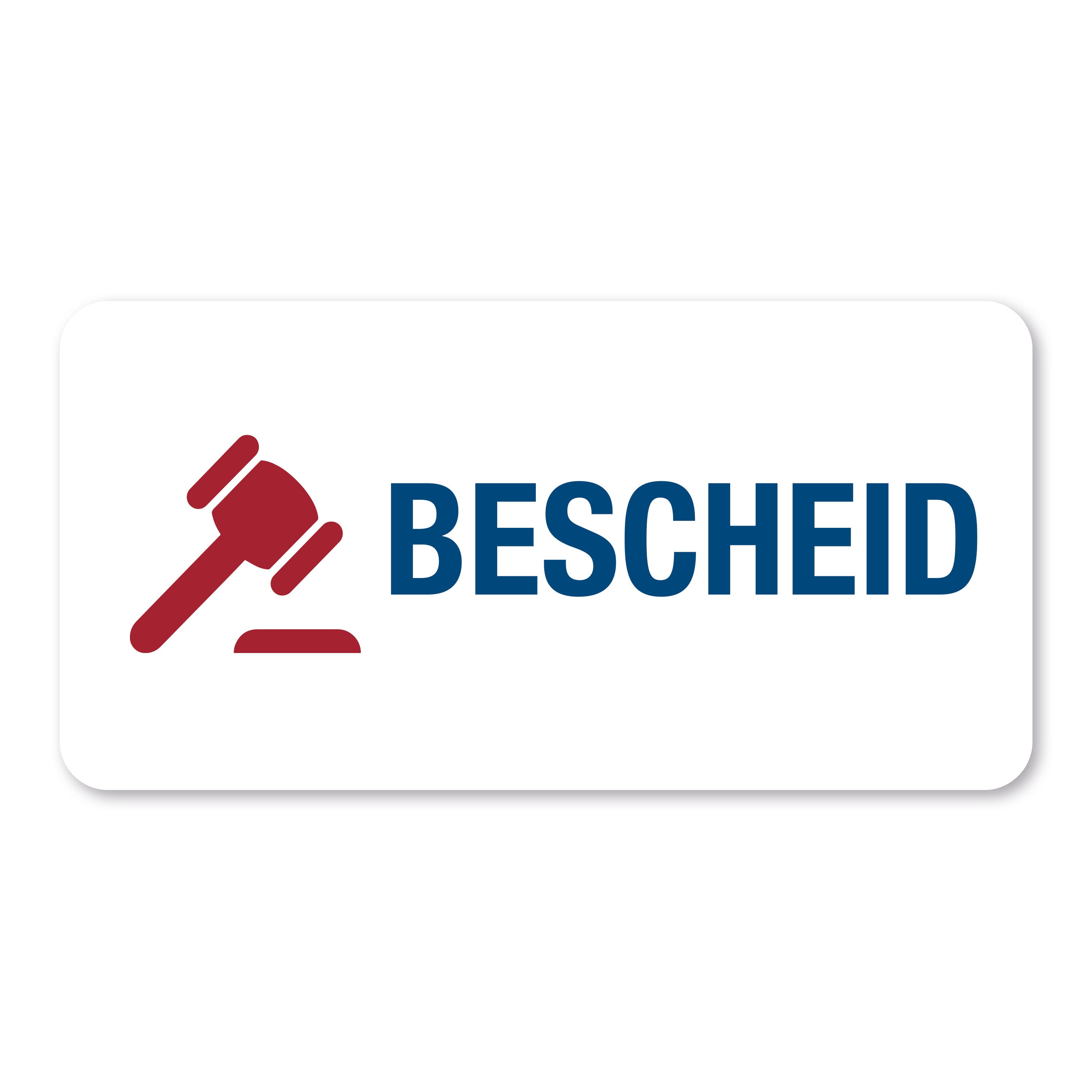 Aufkleber mit Piktogramm "Bescheid" auf 60x30 mm Rollenetikett, 250 Stück, klarer Warnhinweis in deutscher Sprache