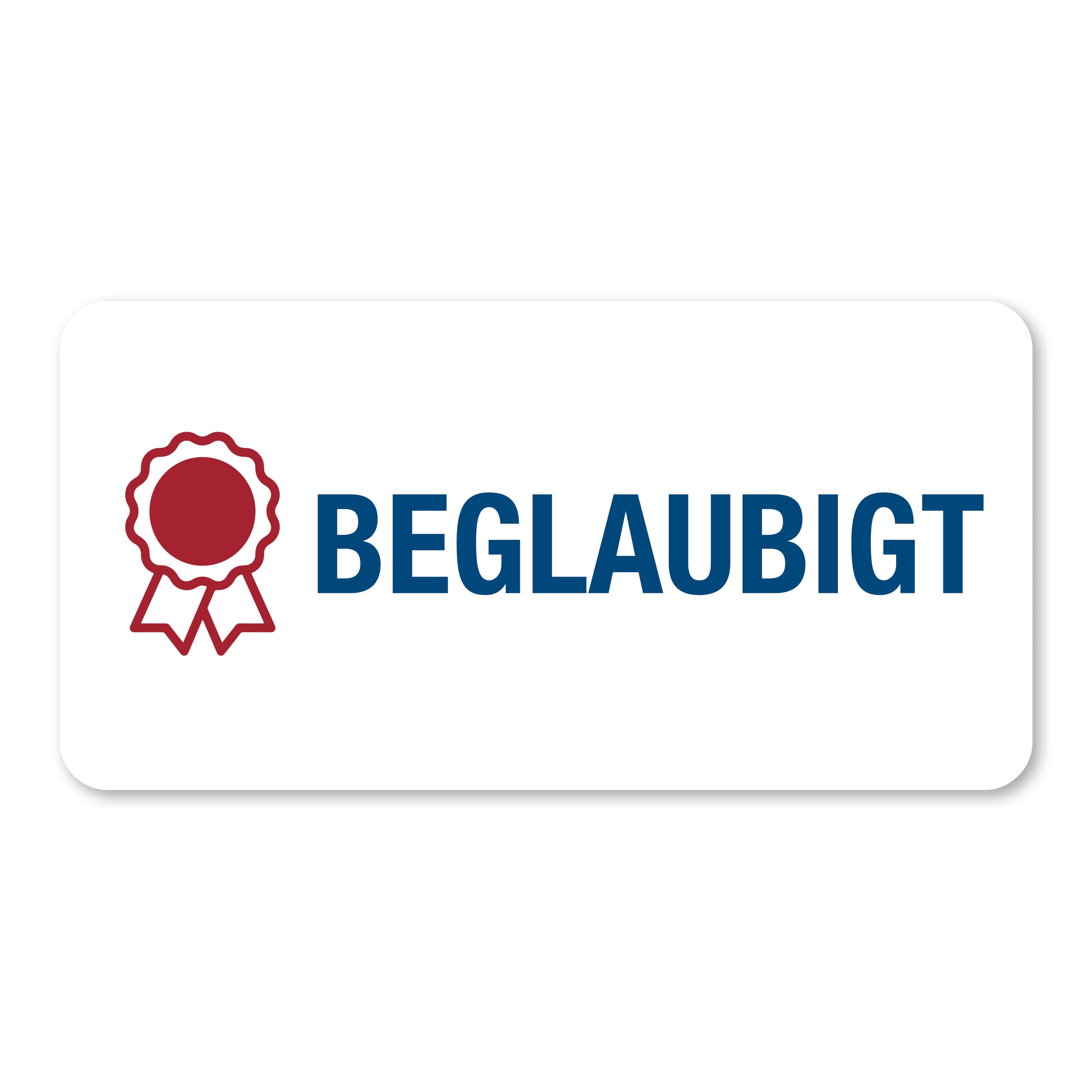 Aufkleber mit Piktogramm "Beglaubigt" in 60x30 mm, 250 Stück auf Rollen, sichtbarer Aufkleber mit Beglaubigt-Icon