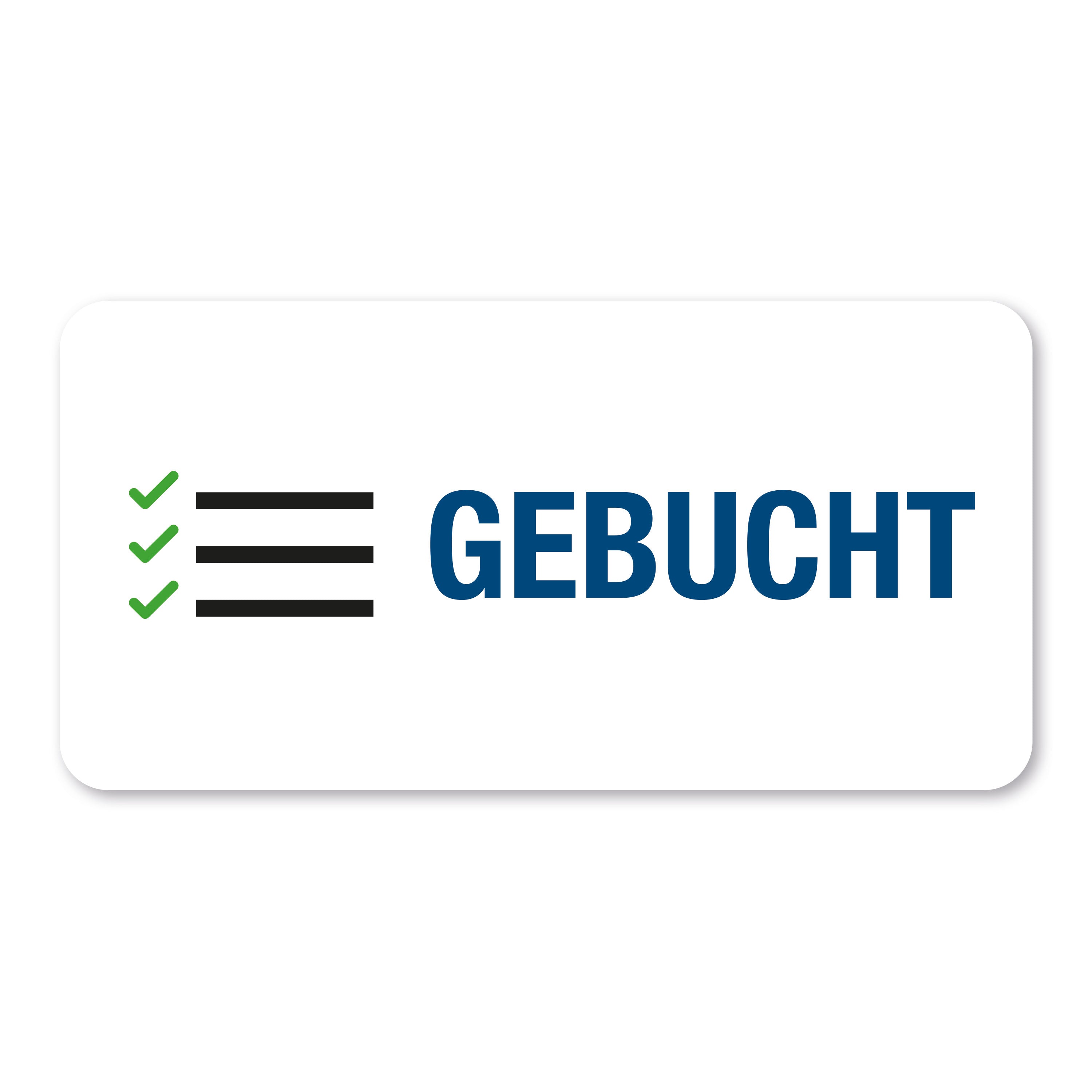 Aufkleber mit Piktogramm "Gebucht" auf 60x30 mm Rollenetikett, 250 Stück, für Beschilderung und Markierungen.