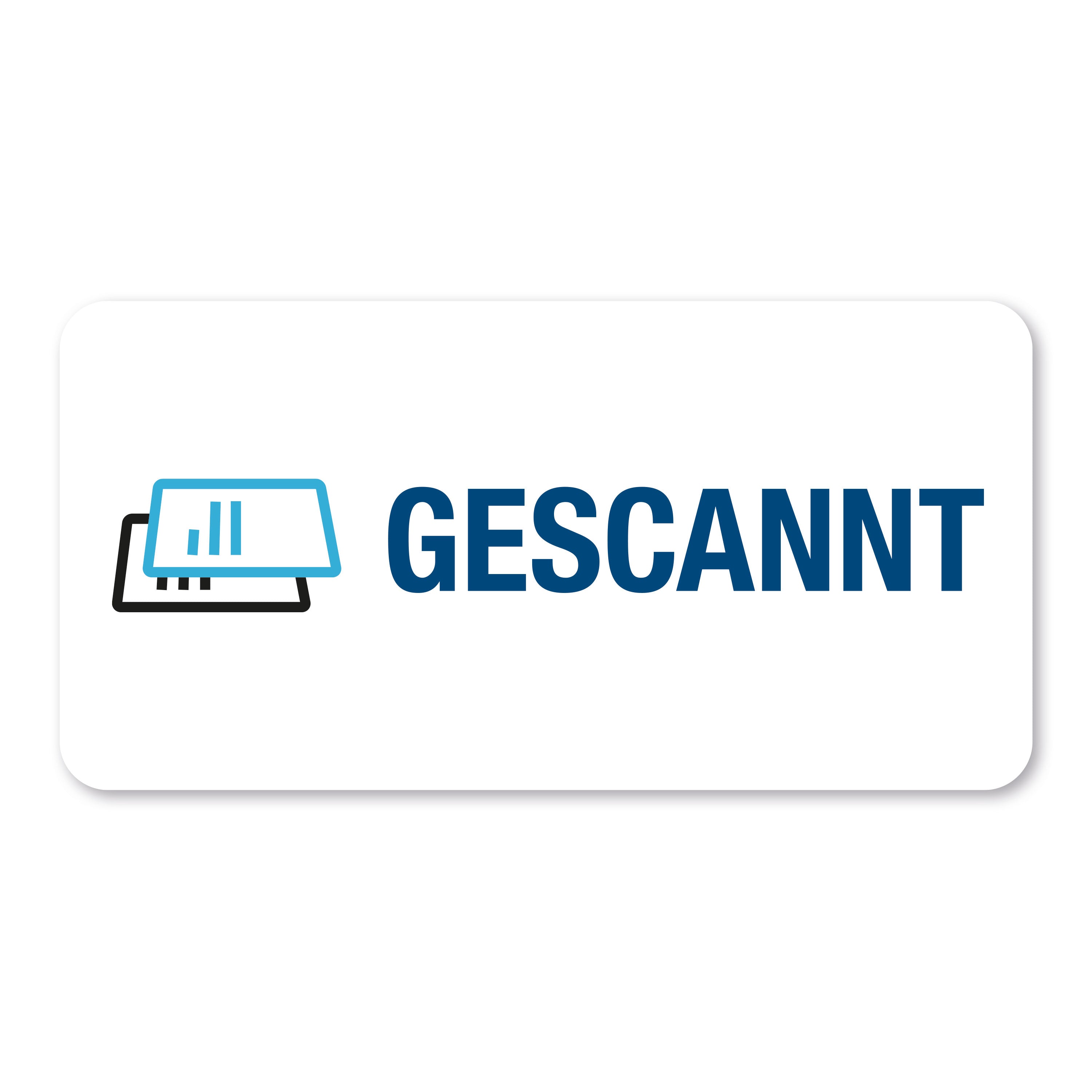 Aufkleber mit Piktogramm "Gescannt" in 60x30 mm, 250 Stück Rollenetiketten, aufkleberdrucker.de, sichtbares Piktogramm und Rolle