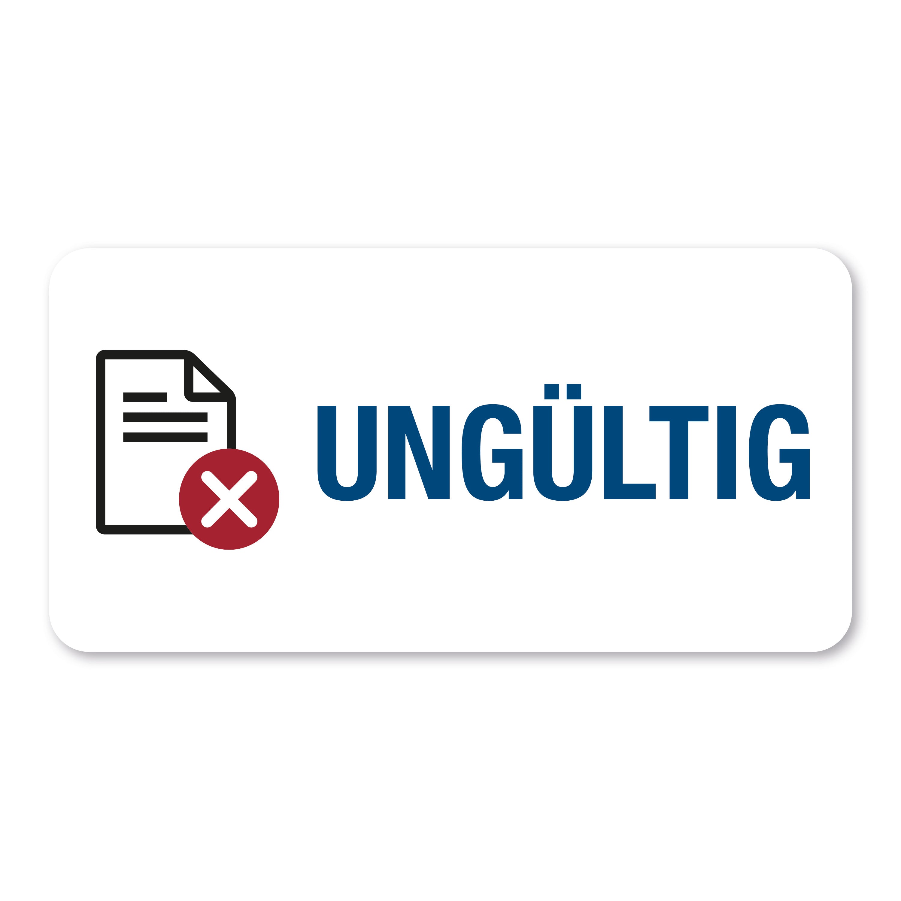 Aufkleber mit Piktogramm "Ungültig" in 60x30 mm, 250 Stück Rollenetiketten, schwarzer Text auf weißem Hintergrund