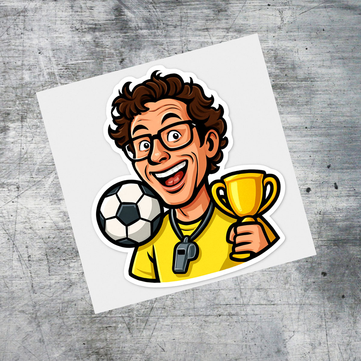 Personalisierter Fußball-Fan Karikatur-Sticker nach Foto, konturgeschnitten, von aufkleberdrucker.de, für Fans und Sammler