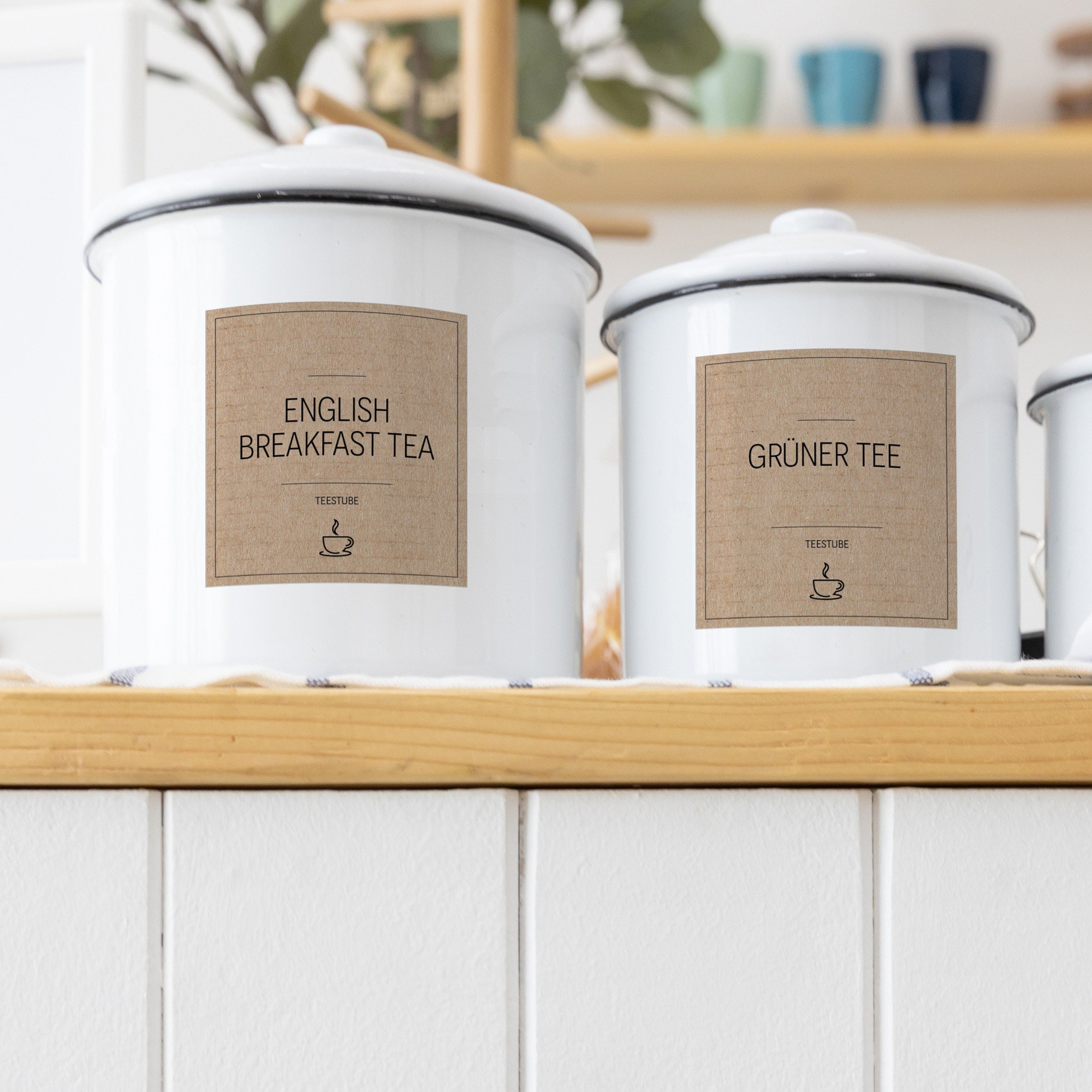 Aufkleber für Teedosen, set mit 48 Tee-Etiketten, braune eckige Designs, ideal für Teestube und Teedosen von aufkleberdrucker.de