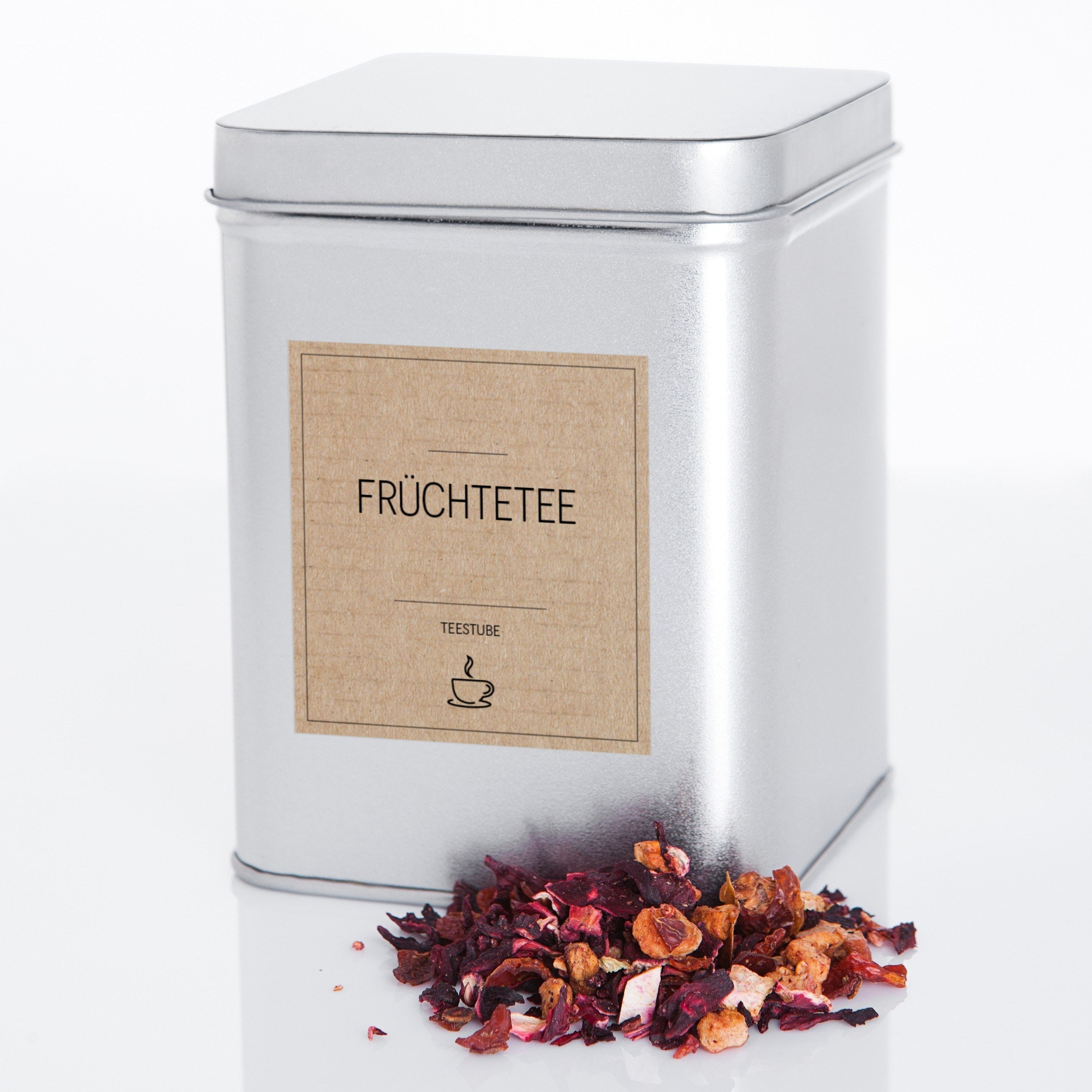 Braune, eckige Teetassenaufkleber für Teedosen, Set mit 48 Etiketten, von aufkleberdrucker.de, ideal für Tee- und Teedosen.