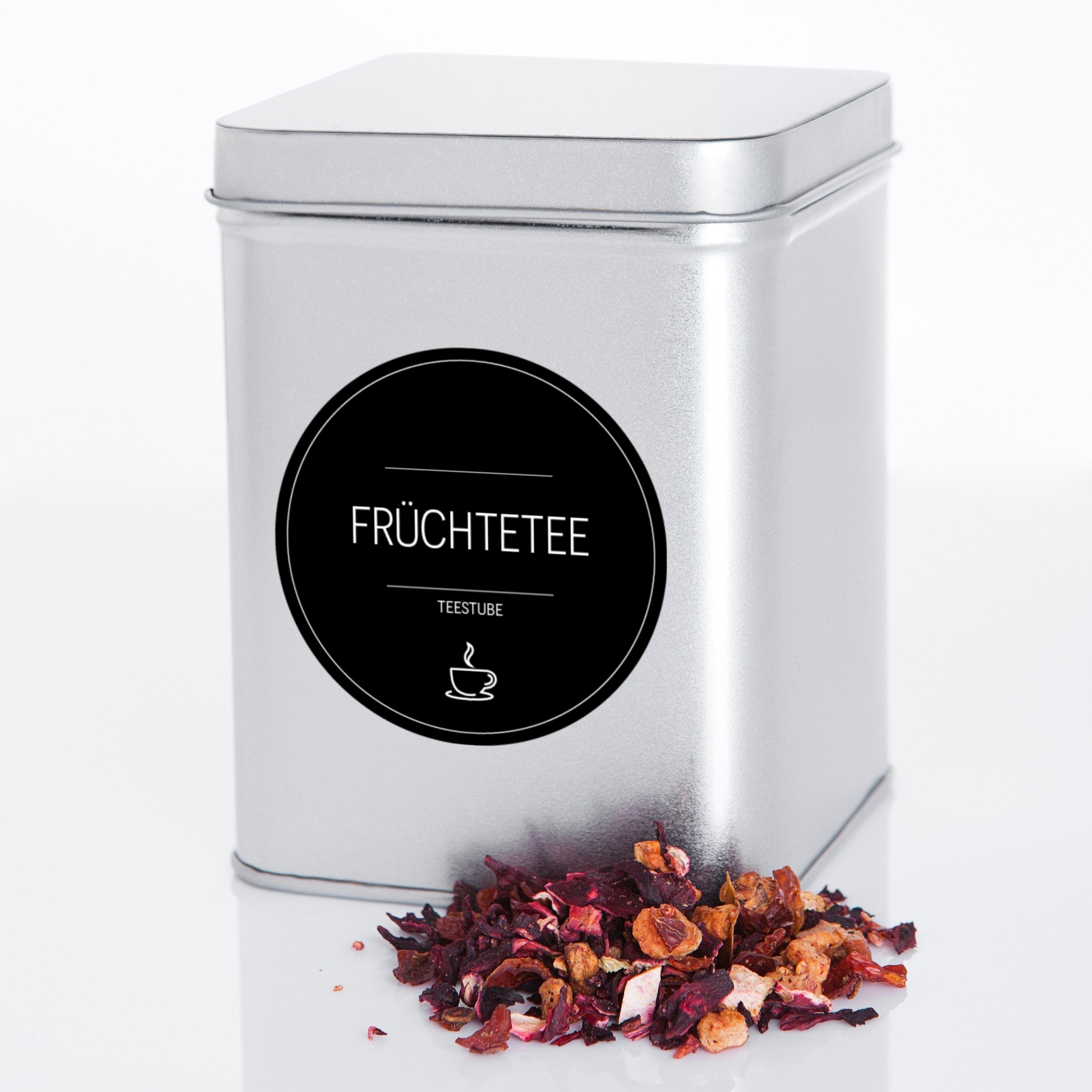 Runde Tee-Aufkleber für Teedosen mit schwarzem Design, 48 Stück, perfekt für Tee-Etiketten und Teedosen.