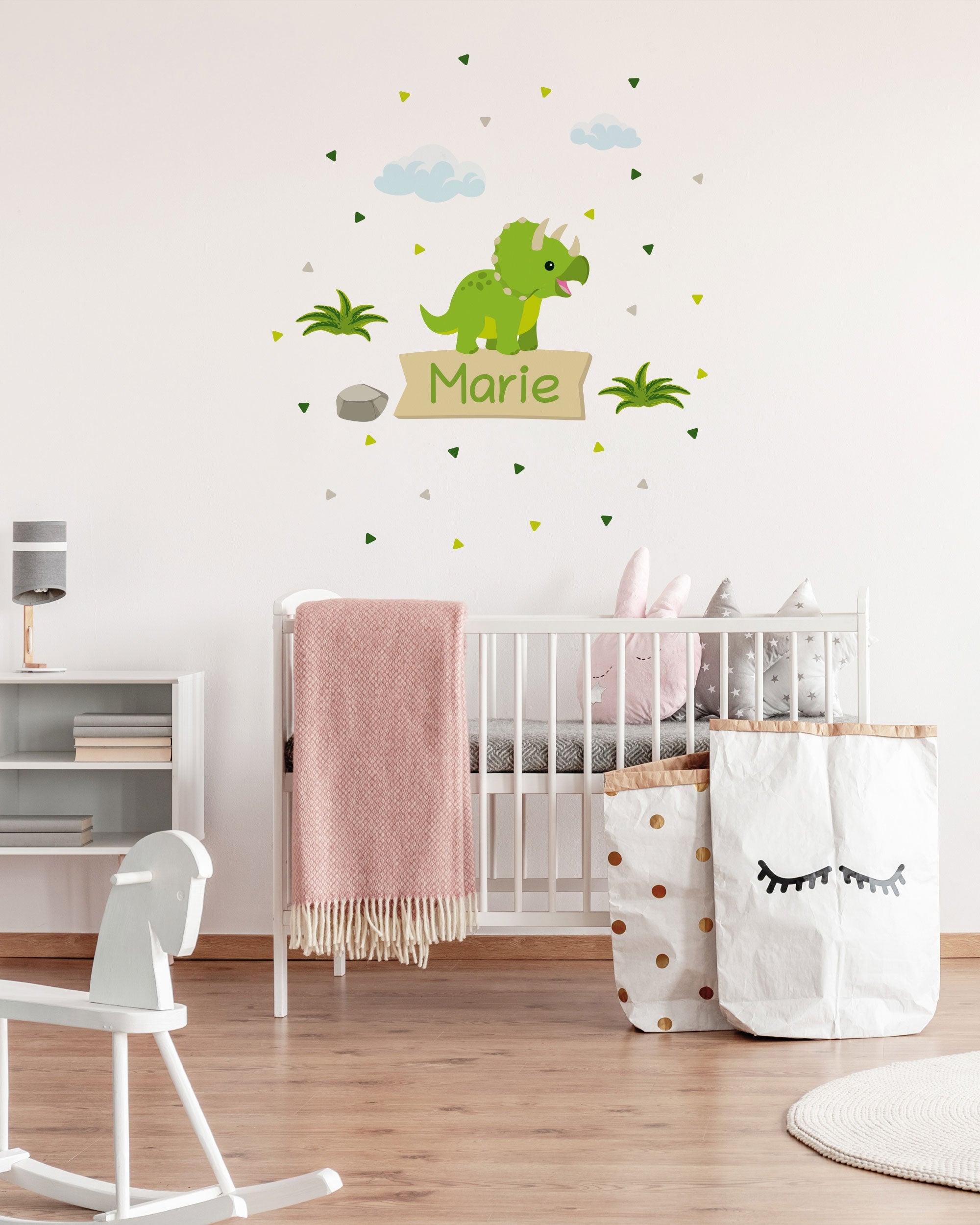 Individualisierbarer Türaufkleber mit Dino-Motiv für das Kinderzimmer, flexible Wanddekoration in bunten Dschungel-Designs