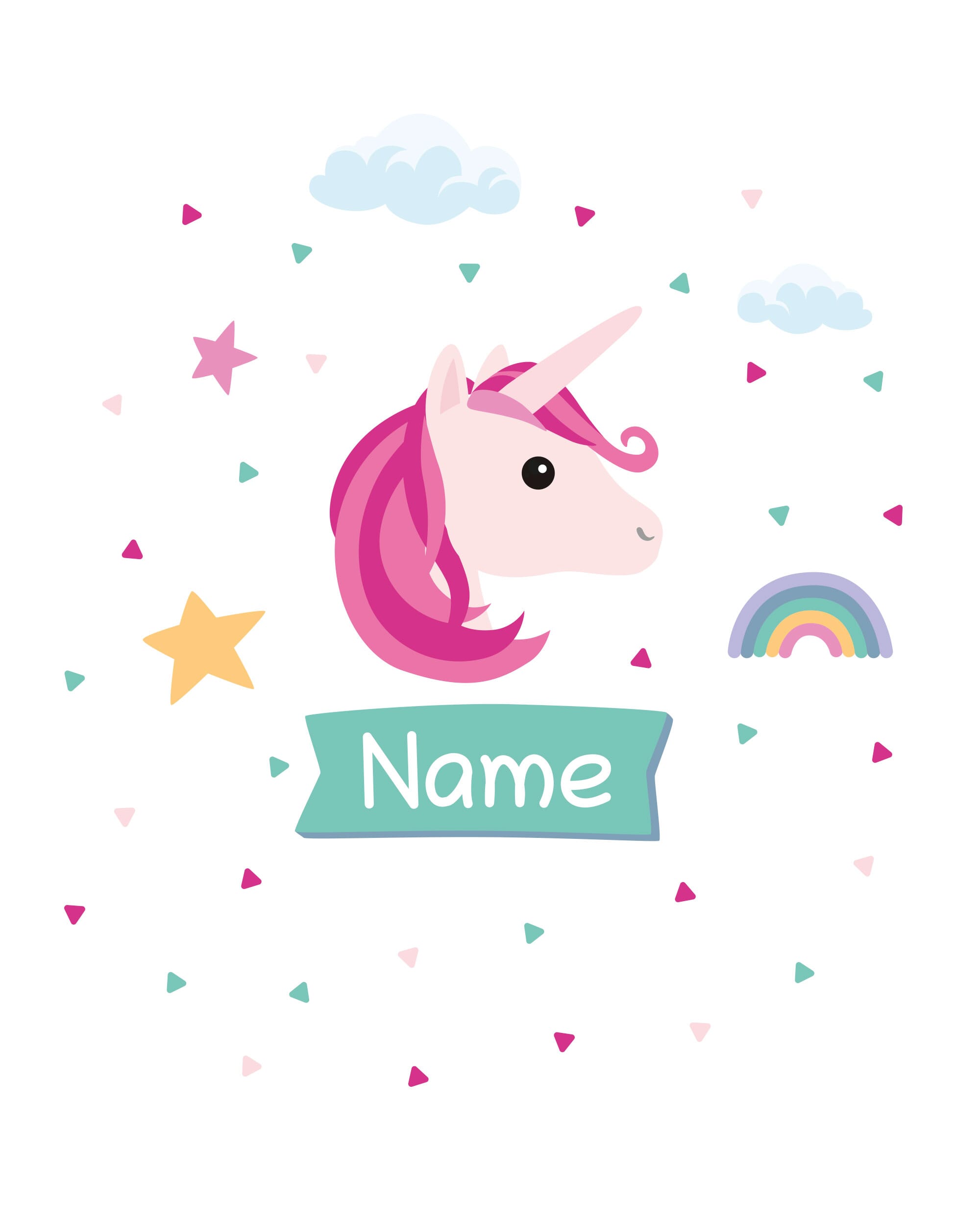 Personalisierbarer Türaufkleber mit Einhorn-Design für Kinder, bunt und kreativ, perfekt für Kinderzimmerwände und Türen.