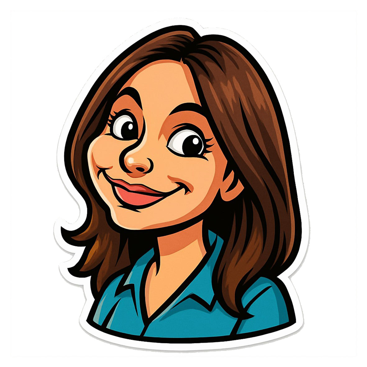 Personalisierter Karikatur-Sticker nach Foto, konturgeschnitten, aufkleberdrucker.de, farbiger Aufkleber mit einzigartigem Design