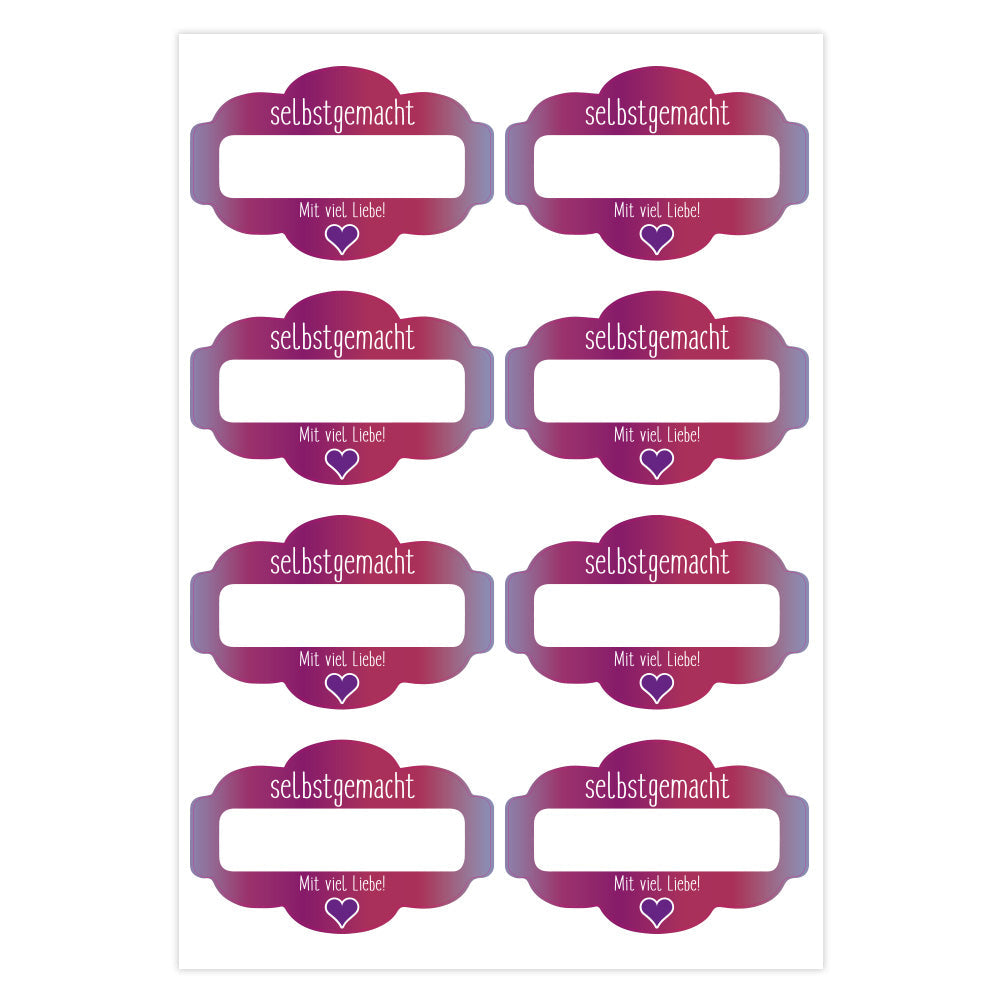 Drei Bögen Heidelbeermarmelade-Aufkleber im Set, mit Heidelbeer-Design, auf weißem Hintergrund, zum Dekorieren und Verpacken.