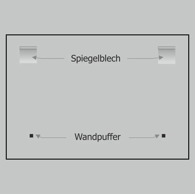 Montageanleitung für 2 klebende Aufhänger mit Abstandhalter, passend für Spiegel bis 3 kg, 70x70 mm, Spiegelblech