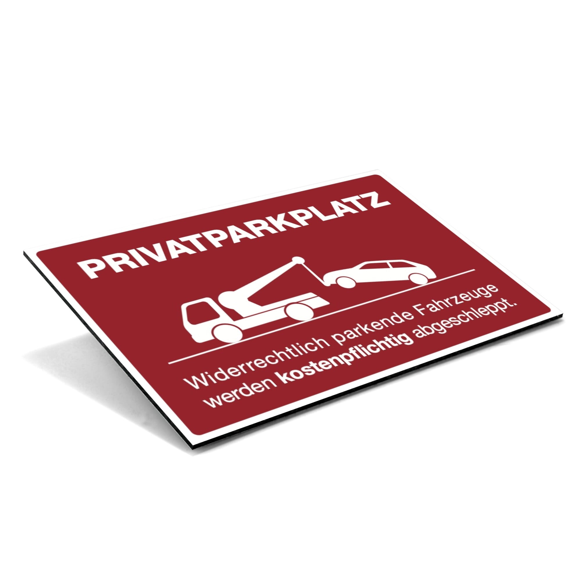 Roter Aluminium-Schild "Privatparkplatz" für widerrechtlich parkende Fahrzeuge, 300x200x4 mm, aufkleberdrucker.de