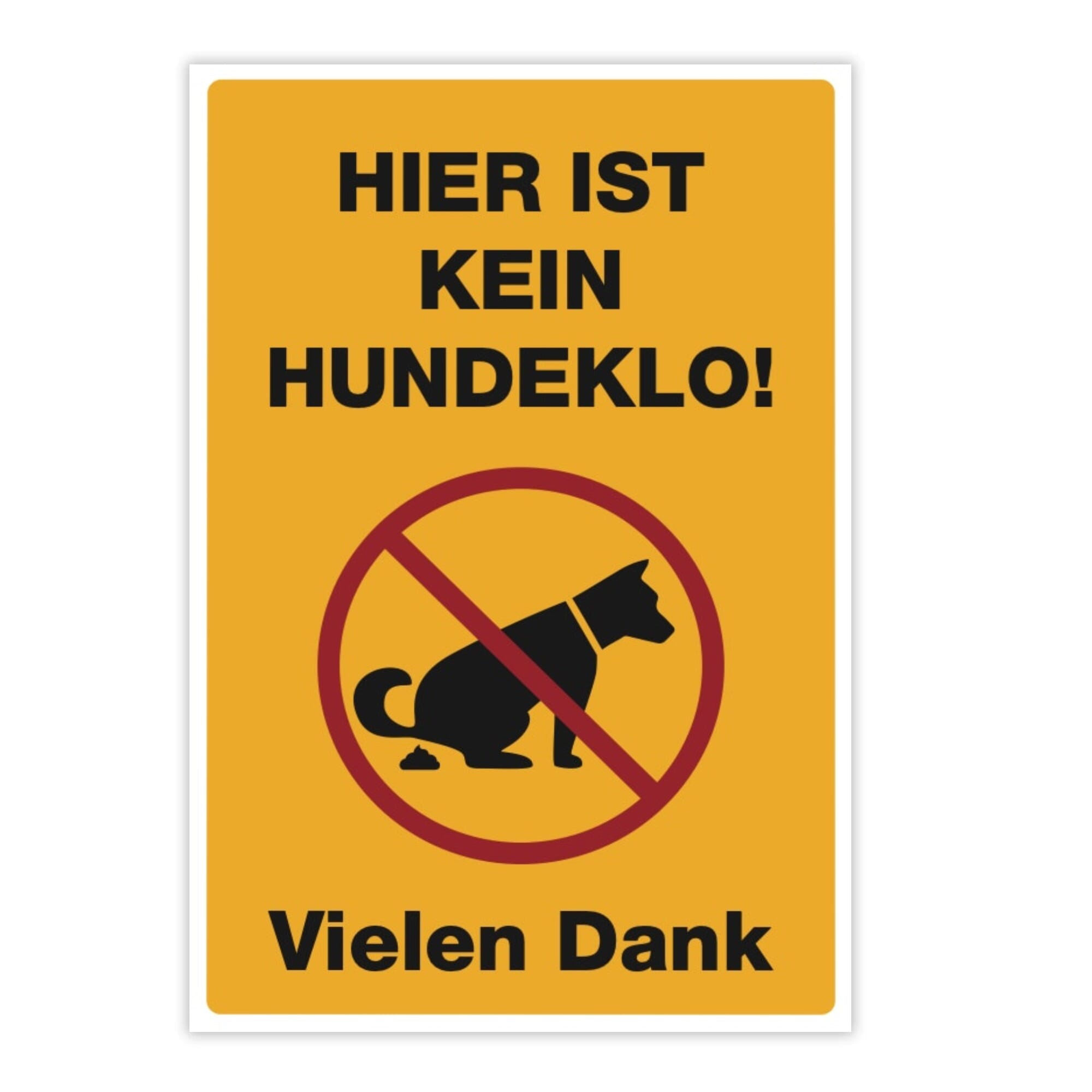 Gelber Alu-Verbundschild mit Aufschrift „Hier ist kein Hundeklo!“, 200x300 mm, wetterfest, von aufkleberdrucker.de