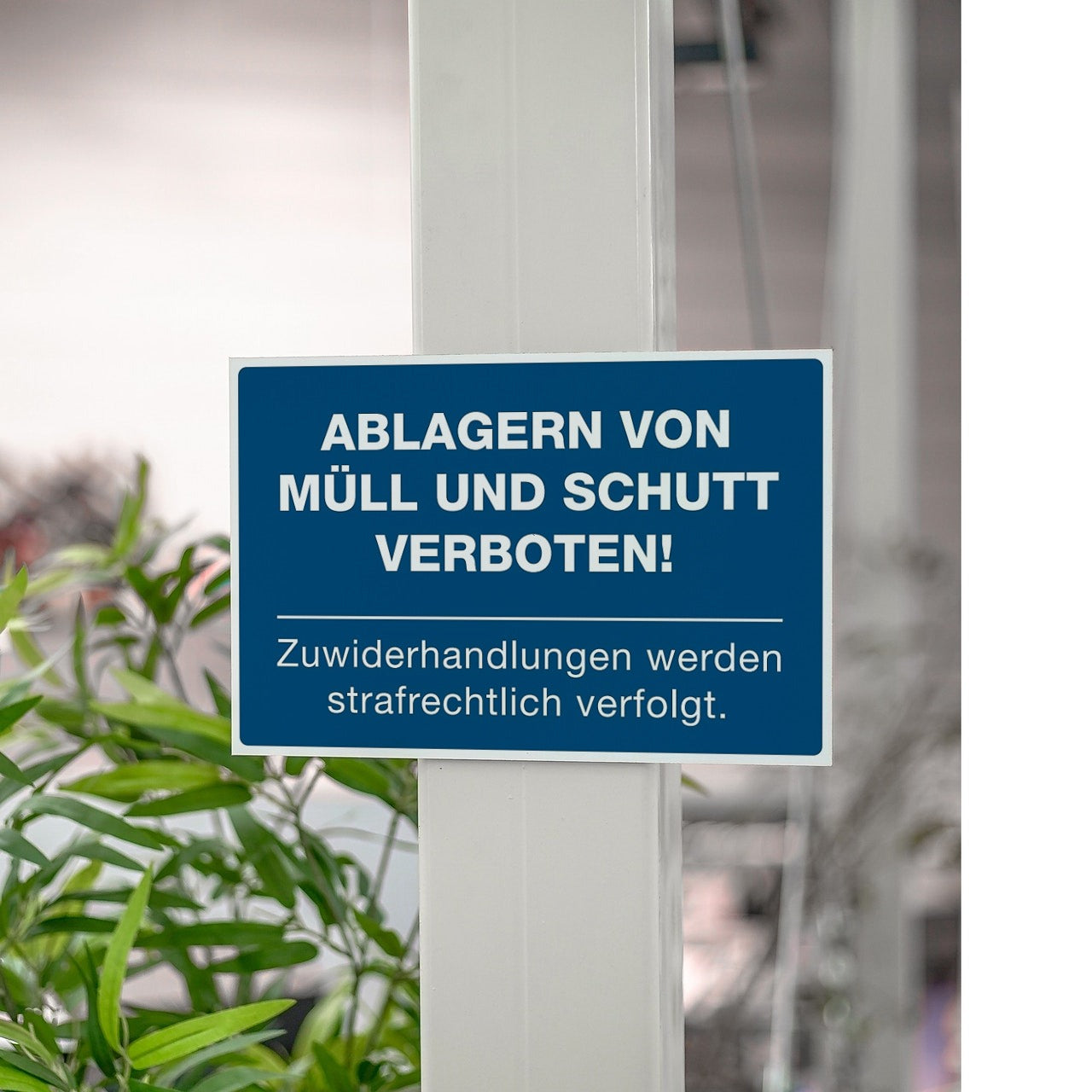 Schild Alu-Verbund Ablagern von Müll und Schutt verboten! (signalblau, 300x200x4 mm)