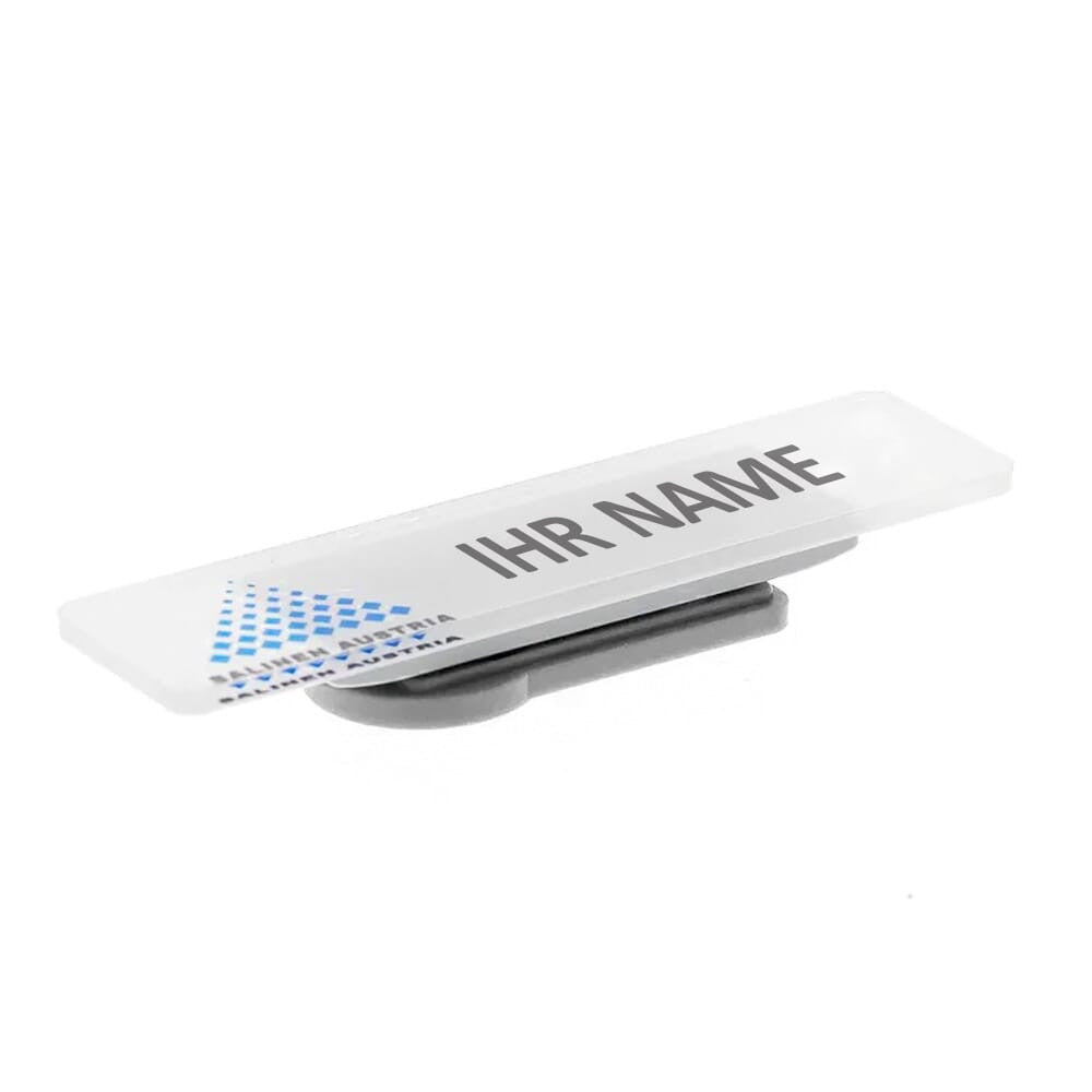 Acryl Namensschild mit Magnetbefestigung, 80 x 20 mm, transparent mit schwarzem Text, ideal für Namensschilder und Identifikation