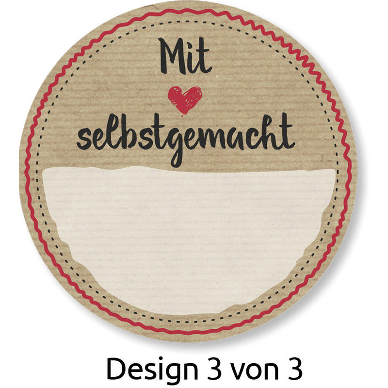 50 selbstgemacht Aufkleber von Avery Zweckform mit dem Text "Selbstgemacht" auf weißem Hintergrund, ideal für DIY-Projekte.