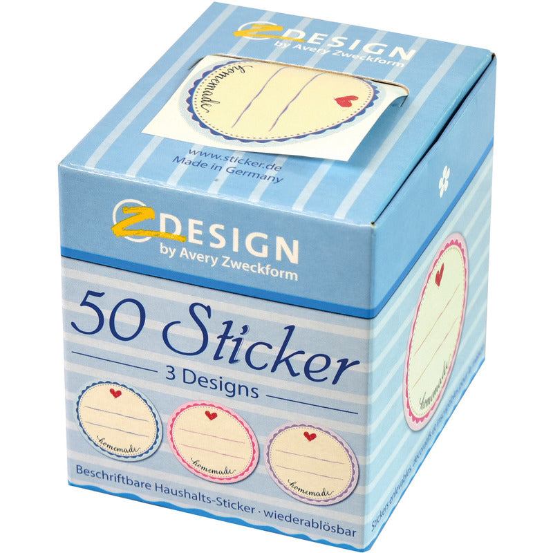 50 runde Aufkleber "Homemade" von Avery Zweckform, weiße Etiketten auf Rolle, ideal für personalisierte Beschriftungen