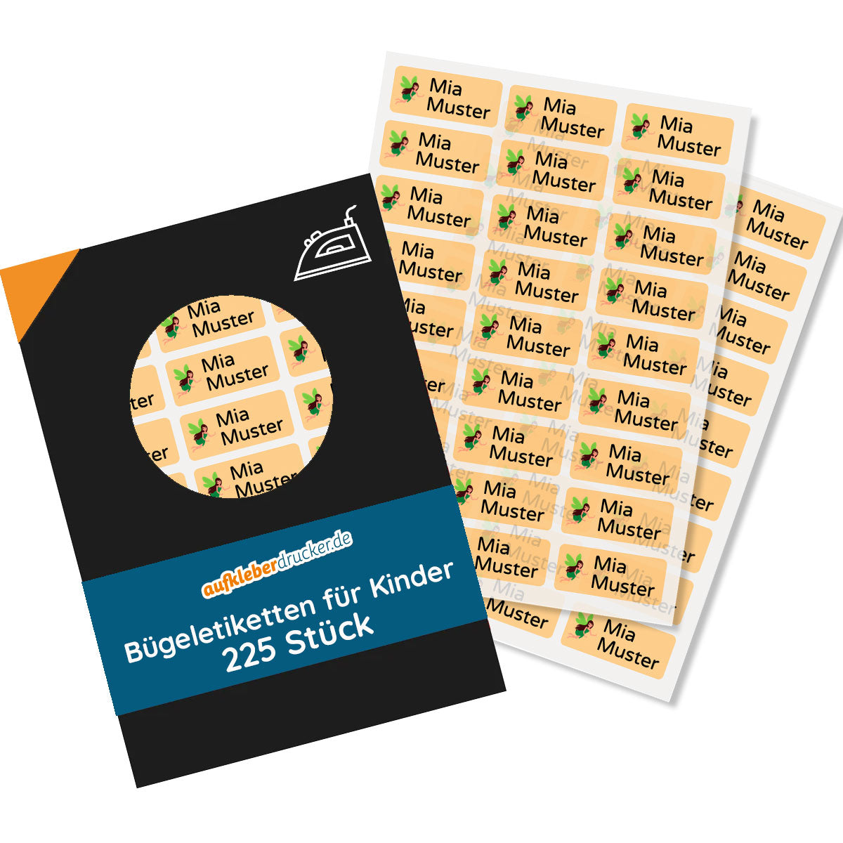 Bügeletiketten für Kinder, 30x13 mm, 225 Stück, zum Aufbügeln, mit buntem Design, von aufkleberdrucker.de