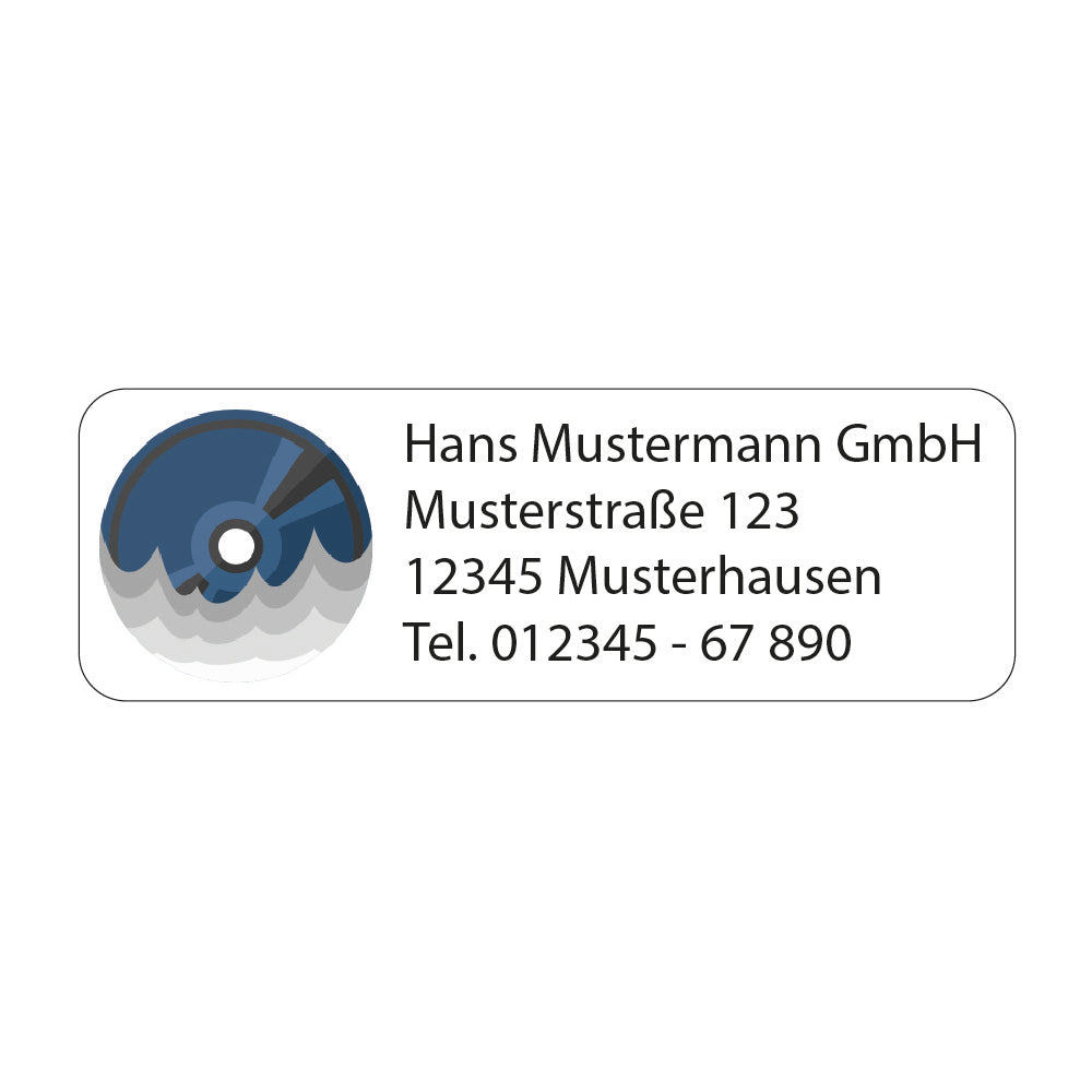 Individueller Adressaufkleber 50x20 mm mit Logo auf einem CD-Label, perfekt für personalisierte Versandetiketten.