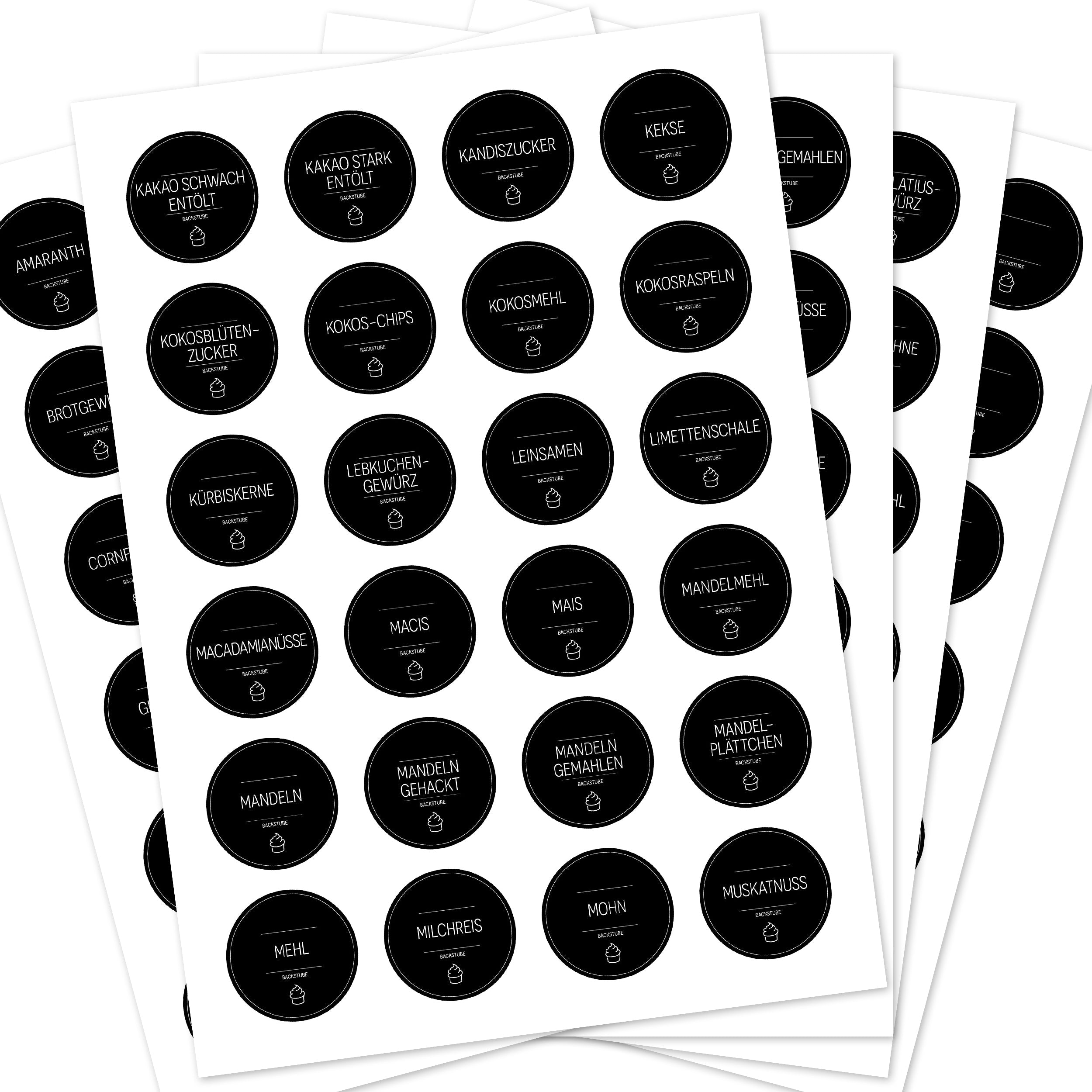 Runde schwarze Back-Etiketten für Backzutaten, Set mit 120 Aufklebern, ideal für die Organisation in der Backstube