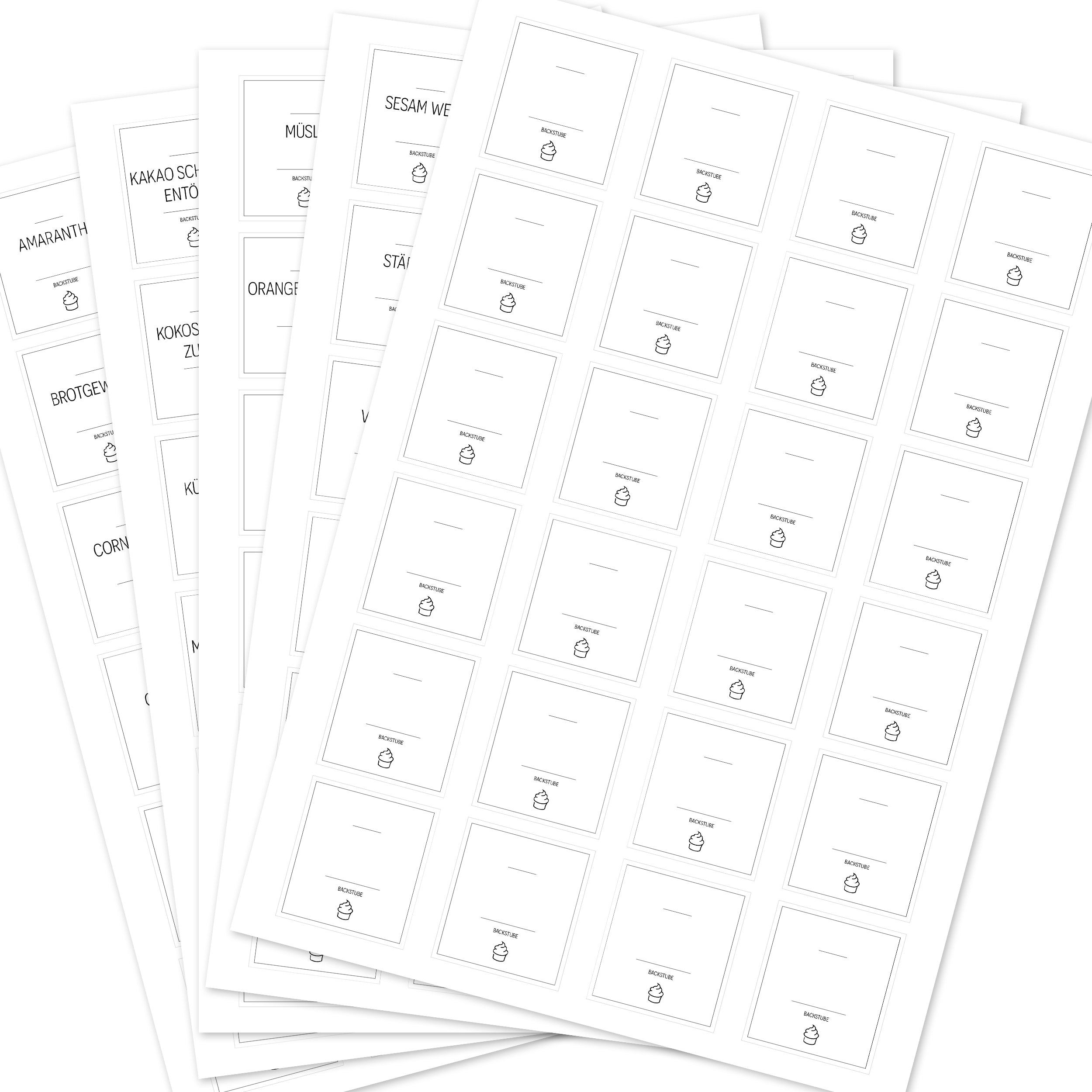 Weiße, eckige Backetiketten für Backzutaten, Set mit 120 Aufklebern, ideal für die Organisation in der Backstube