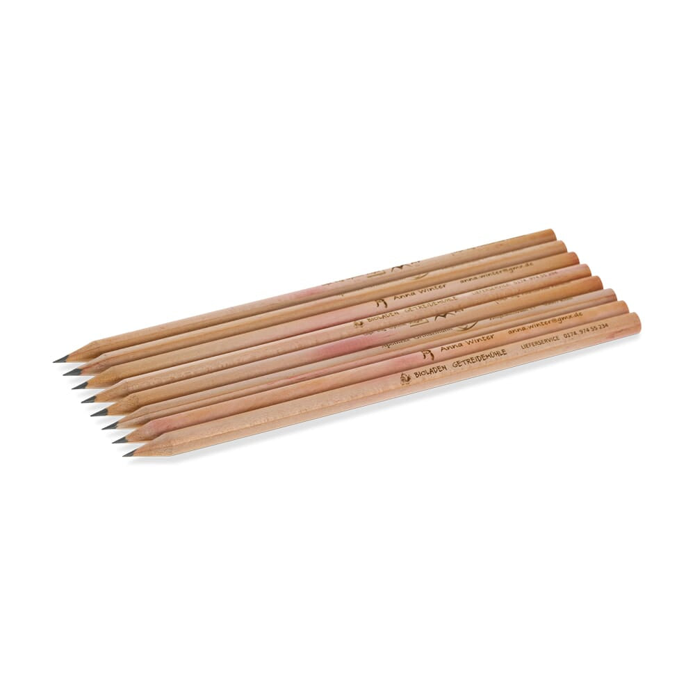25 gravierte Bleistifte mit Holzschaft und Radiergummi, personalisiert von gravur-fabrik.de