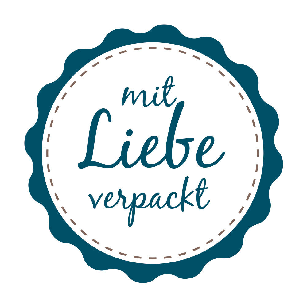 Blaue Aufkleber "Mit Liebe verpackt" von aufkleberdrucker.de, 60 Stück, ø 46mm, für liebevolle Geschenkverpackungen