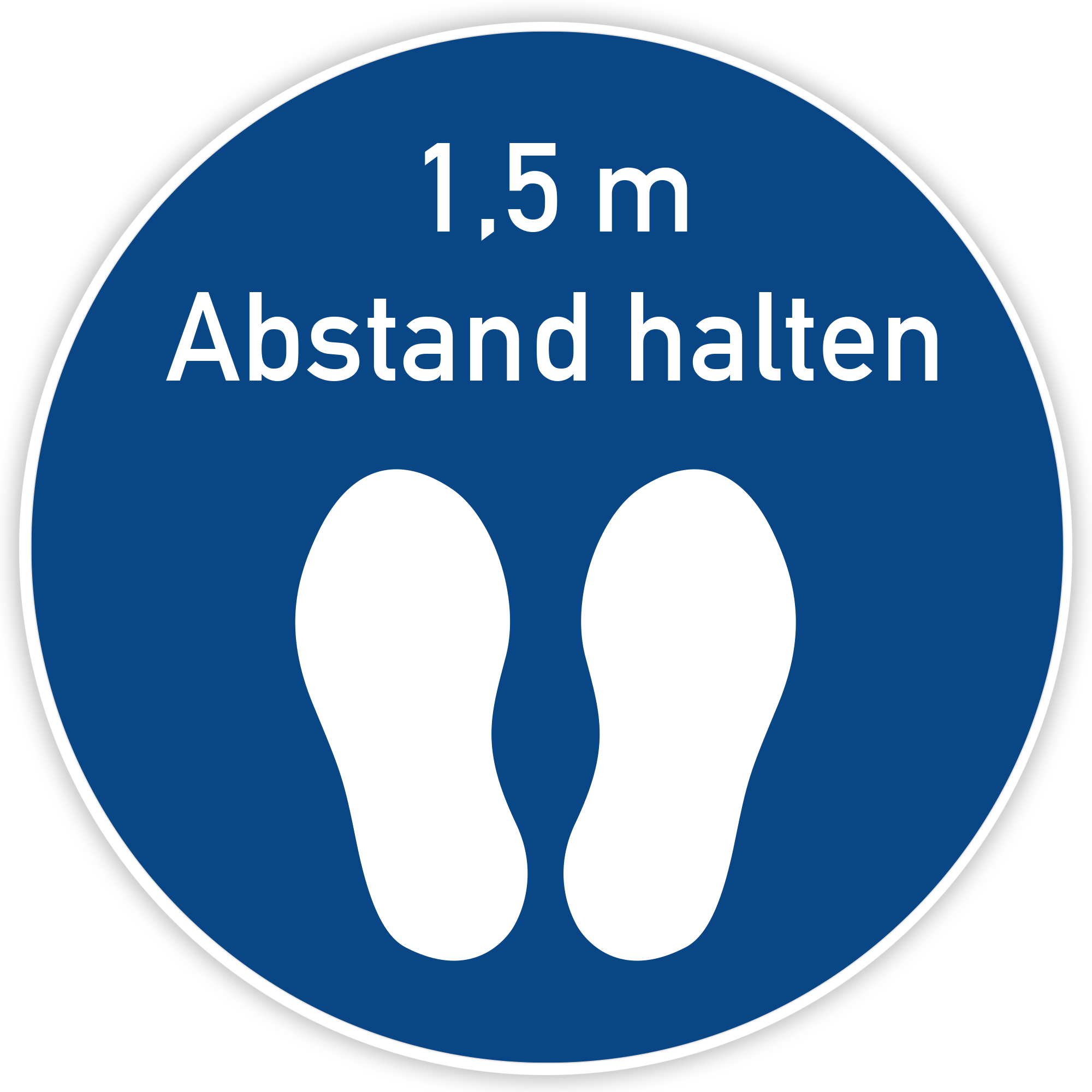 Blauer Fußbodenaufkleber 400x400 mm mit "Abstand halten" für sicheren Abstand auf dem Boden