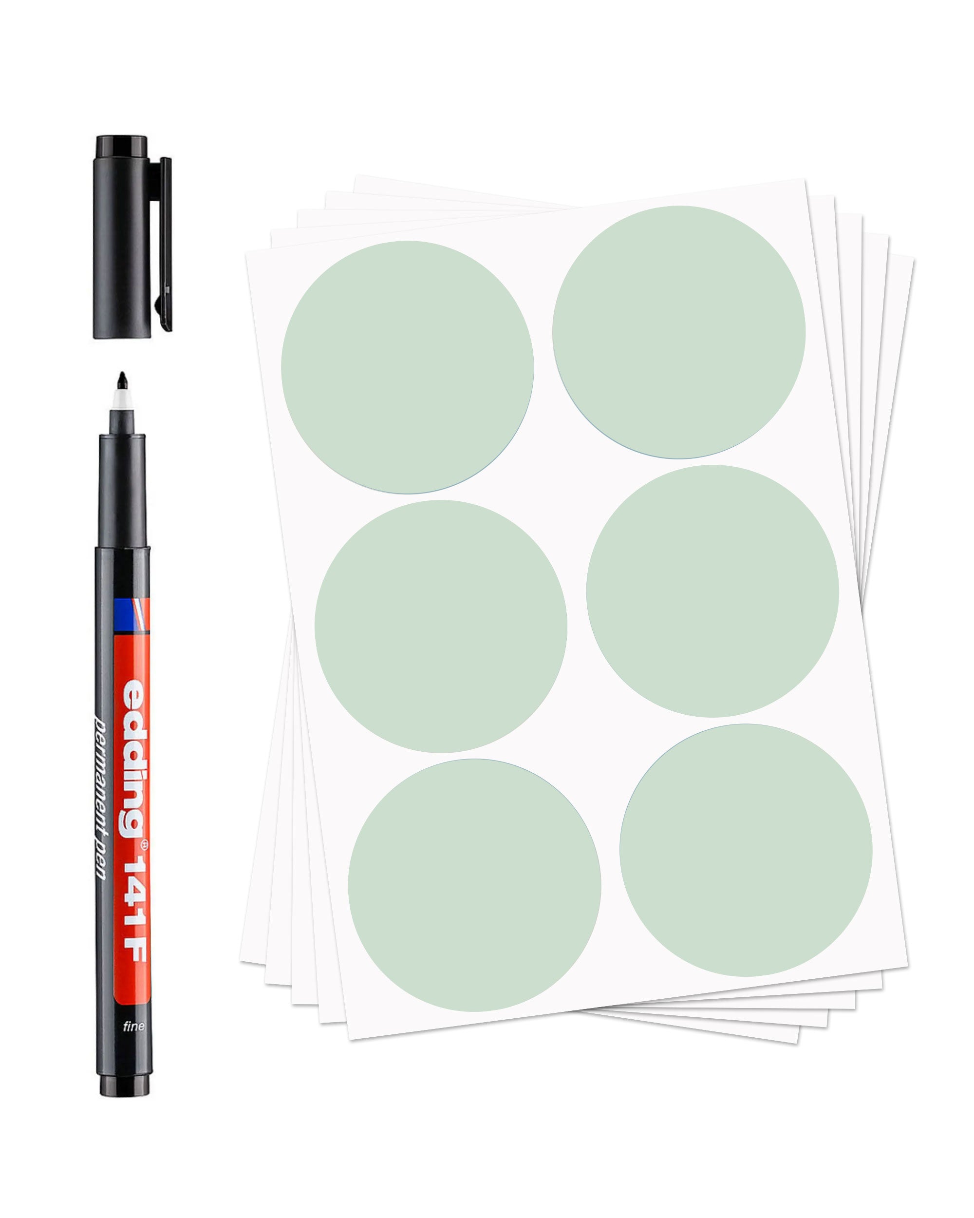Runde, helle graue Blanko-Aufkleber mit permanent Marker, 60 Stück, Ø 47 mm, für Beschriftungen und Geschenke.