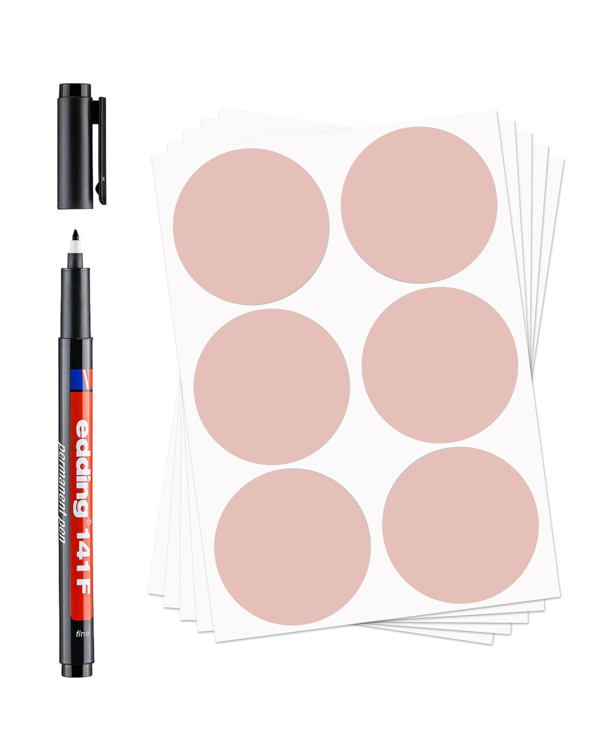 Runde rote Blanko-Aufkleber mit Durchmesser 47 mm, 60 Stück, inklusive Permanentmarker, auf Geschenkaufkleberdruck.