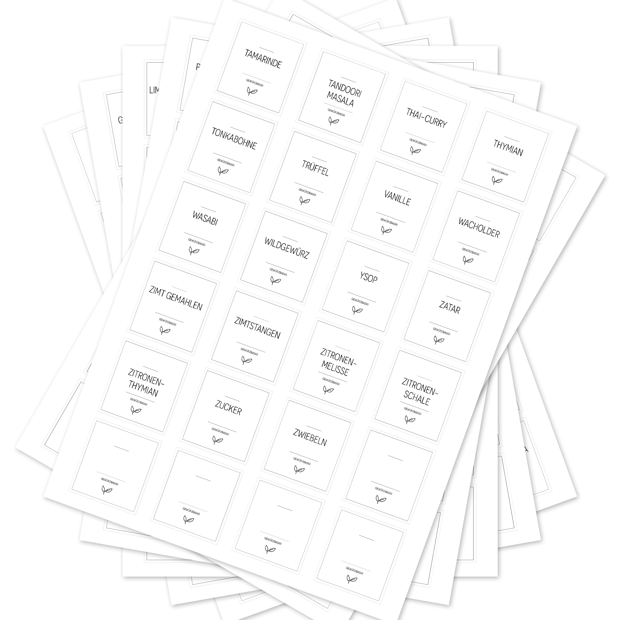 Weiße, eckige Gewürzetiketten für Gläser, Set mit 144 Aufklebern, ideal für Küchen und Gewürzregale.