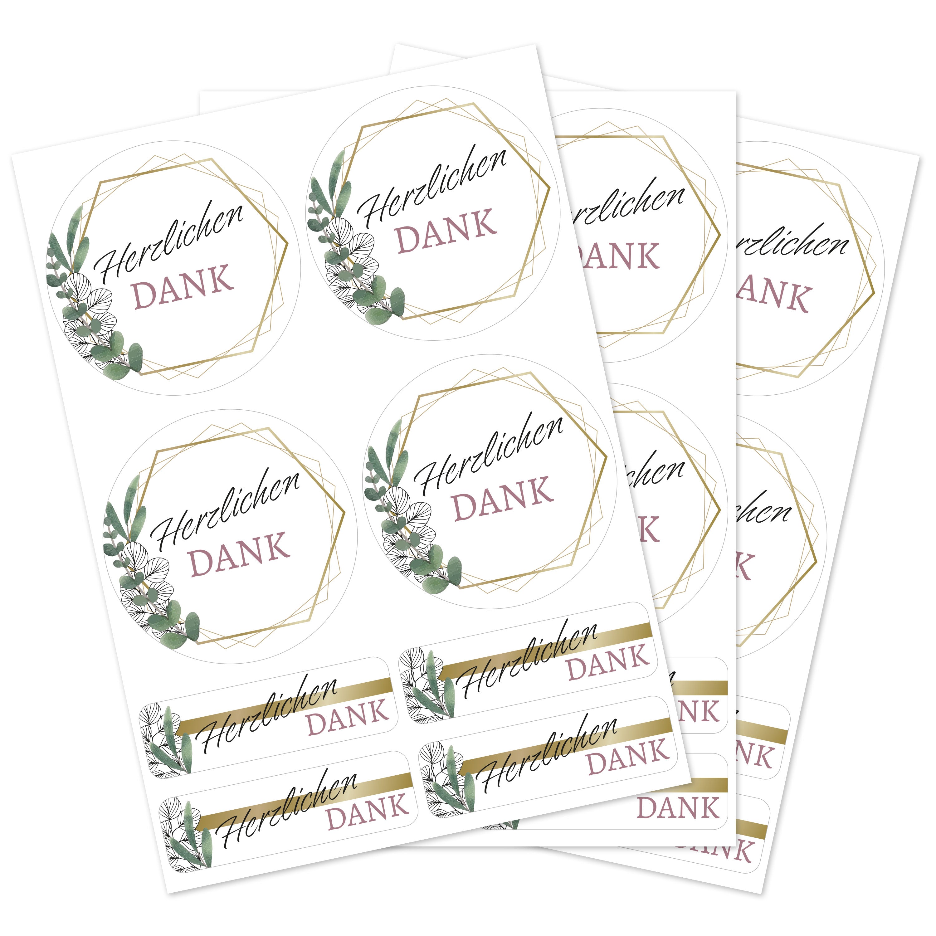 Hochzeit Aufkleber "Eukalyptus" von aufkleberdrucker.de, sechseckige Dank-Aufkleber in verschiedenen Größen mit Eukalyptus-Design.