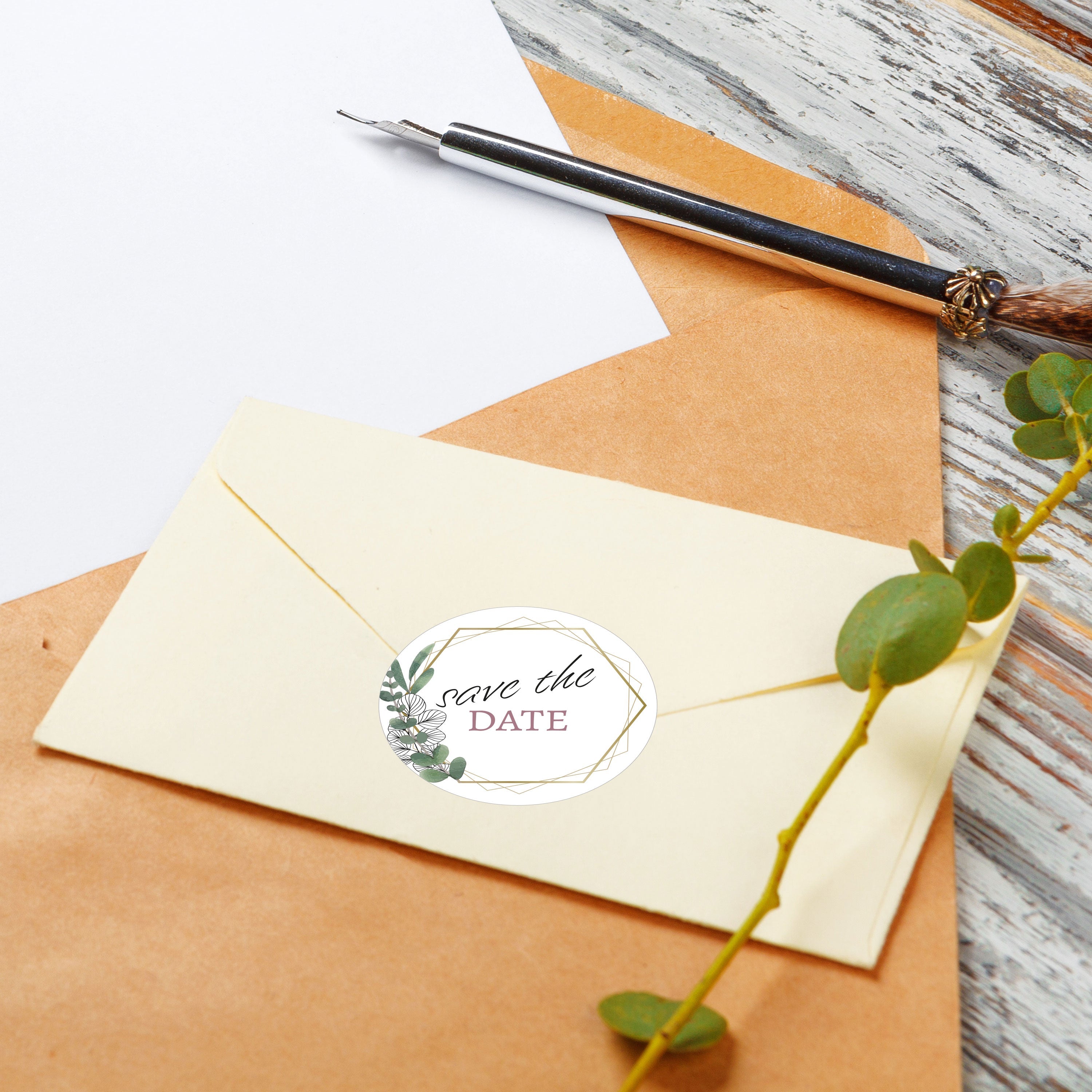 Hochzeitsaufkleber Eukalyptus-Design, set mit 80 bunten Aufklebern in verschiedenen Größen und Texten, für Dekorationen