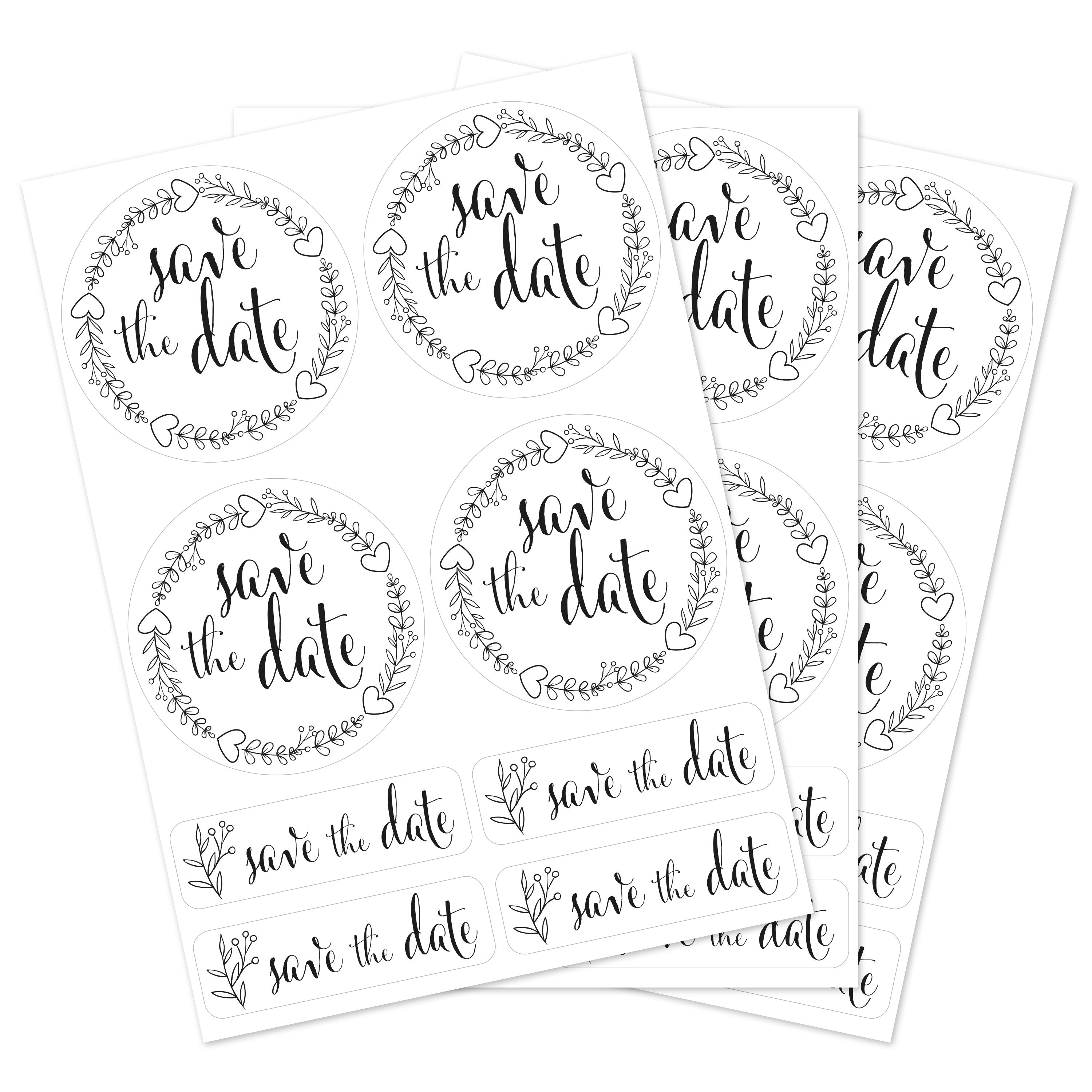 Schwarz-weiße Hochzeit-Aufkleber von aufkleberdrucker.de, Set mit 80 verschiedenen Größen und Texten, für Einladungskarten und Dekoration