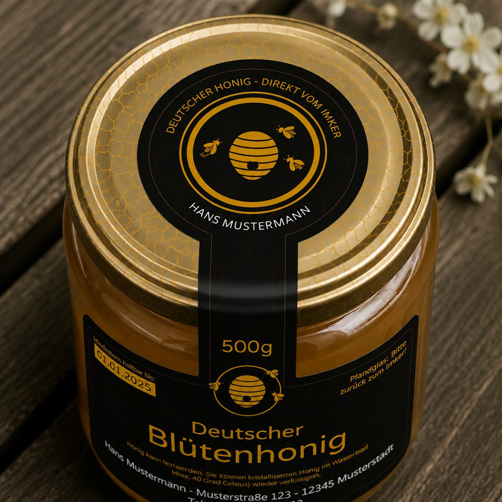 Personalisierte Honigetiketten mit Gewährverschluss für 500g Honiggläser, 120x155 mm, 50 Stück, aufkleberdrucker.de