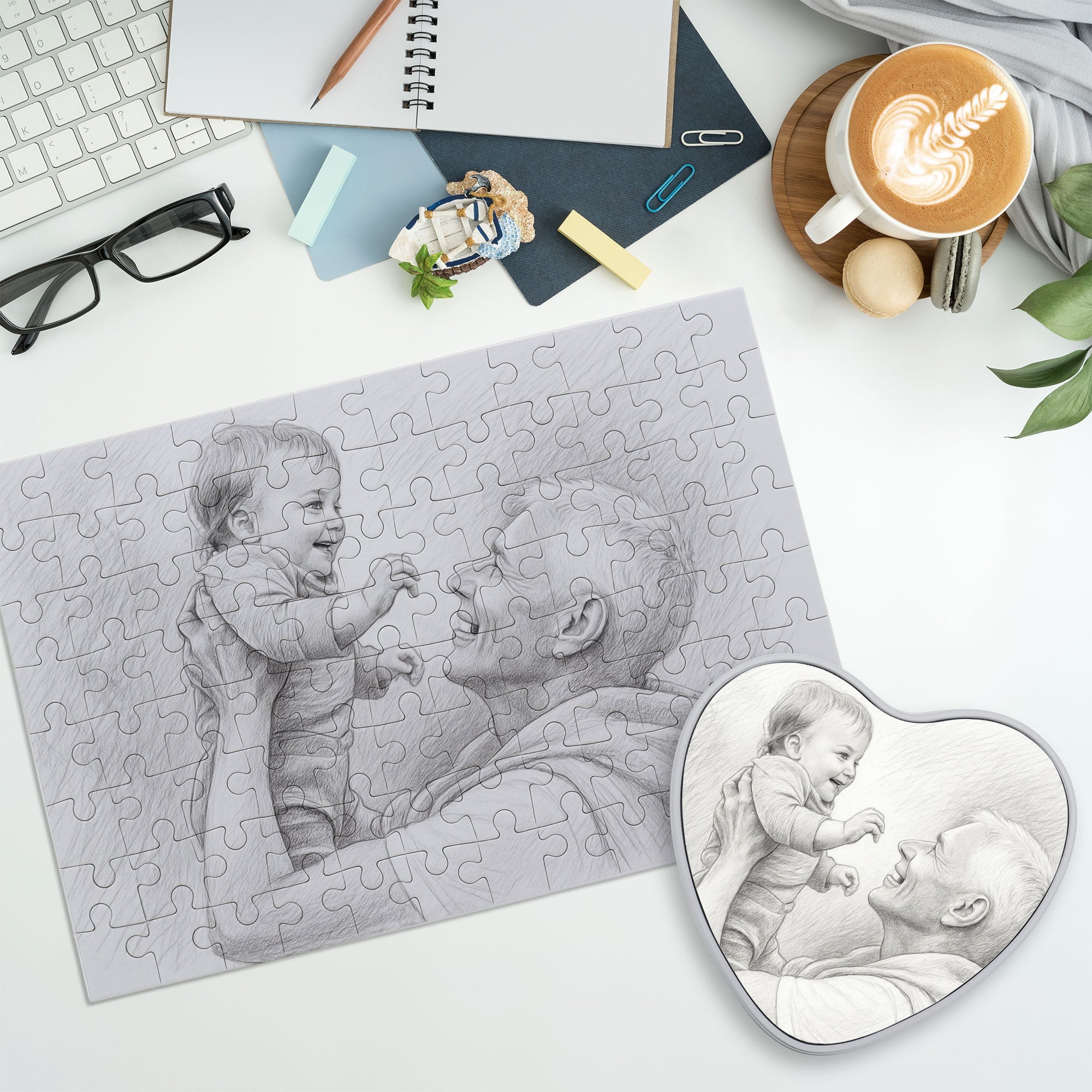Puzzle mit Bleistiftzeichnung und Individualisierung (inkl. Herzdose – 96 Teile) - adressaufkleber-fabrik.de