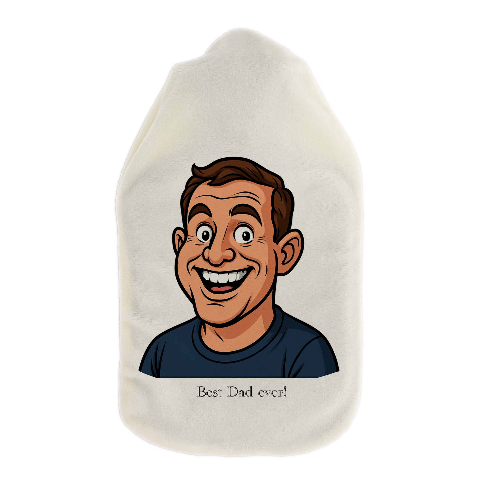 Wärmflasche mit Karikatur und personalisiertem Aufkleber, bunte Comic-Designs, bequem und individuell gestaltbar.