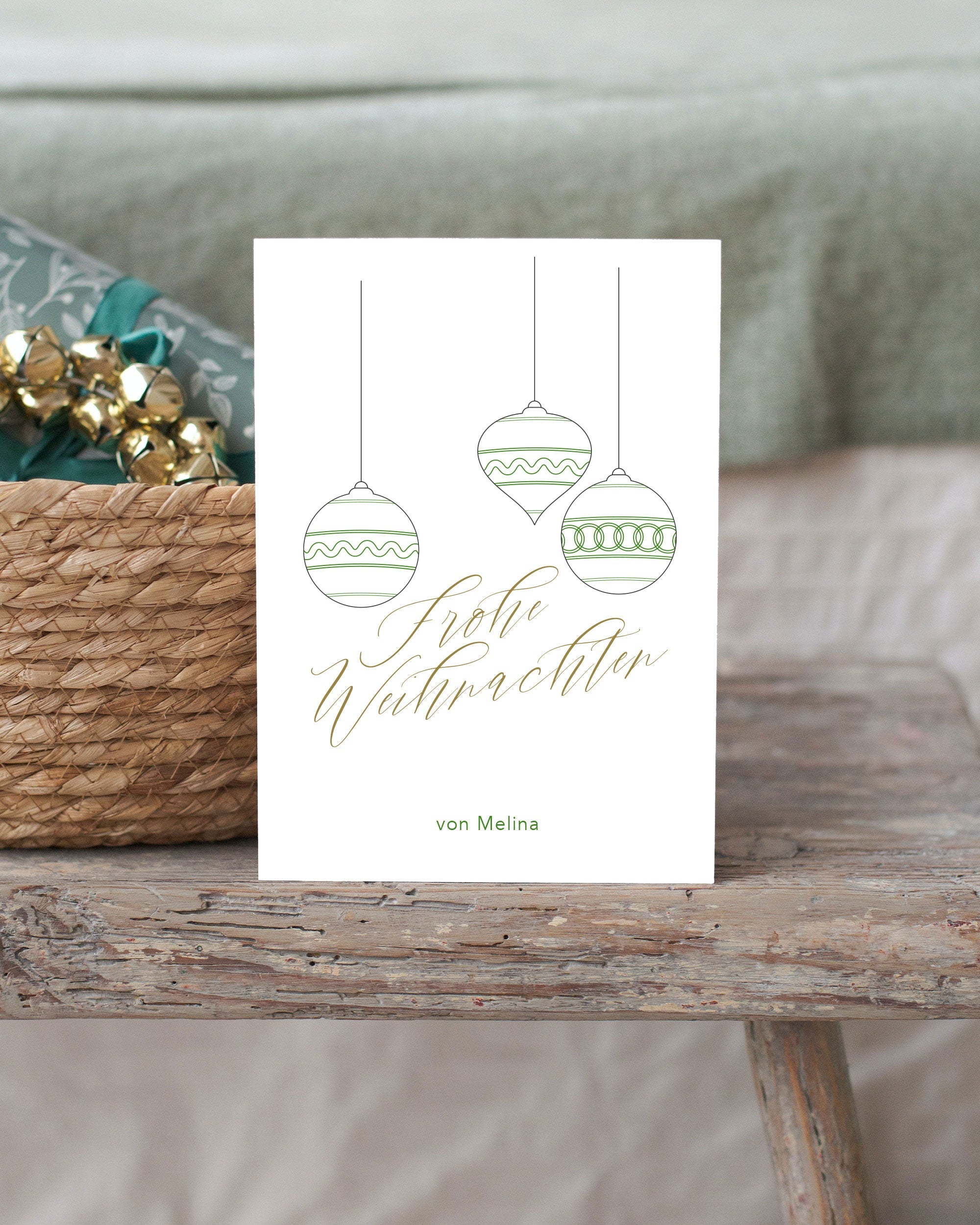Weihnachtskarte im DIN A6-Format mit Umschlag, personalisiert mit Logo oder Name, festliches Weihnachtsmotiv, aufkleberdrucker.de